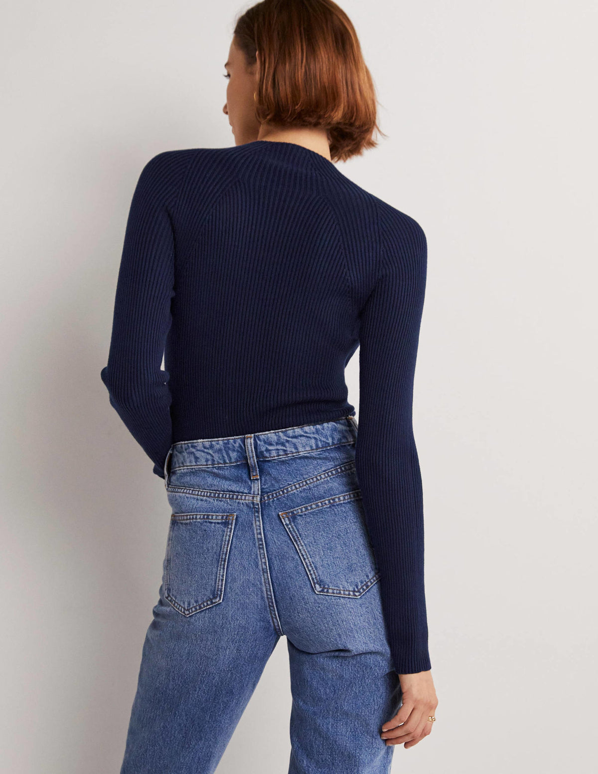 Ribbed High Neck Sweater-Navy-7