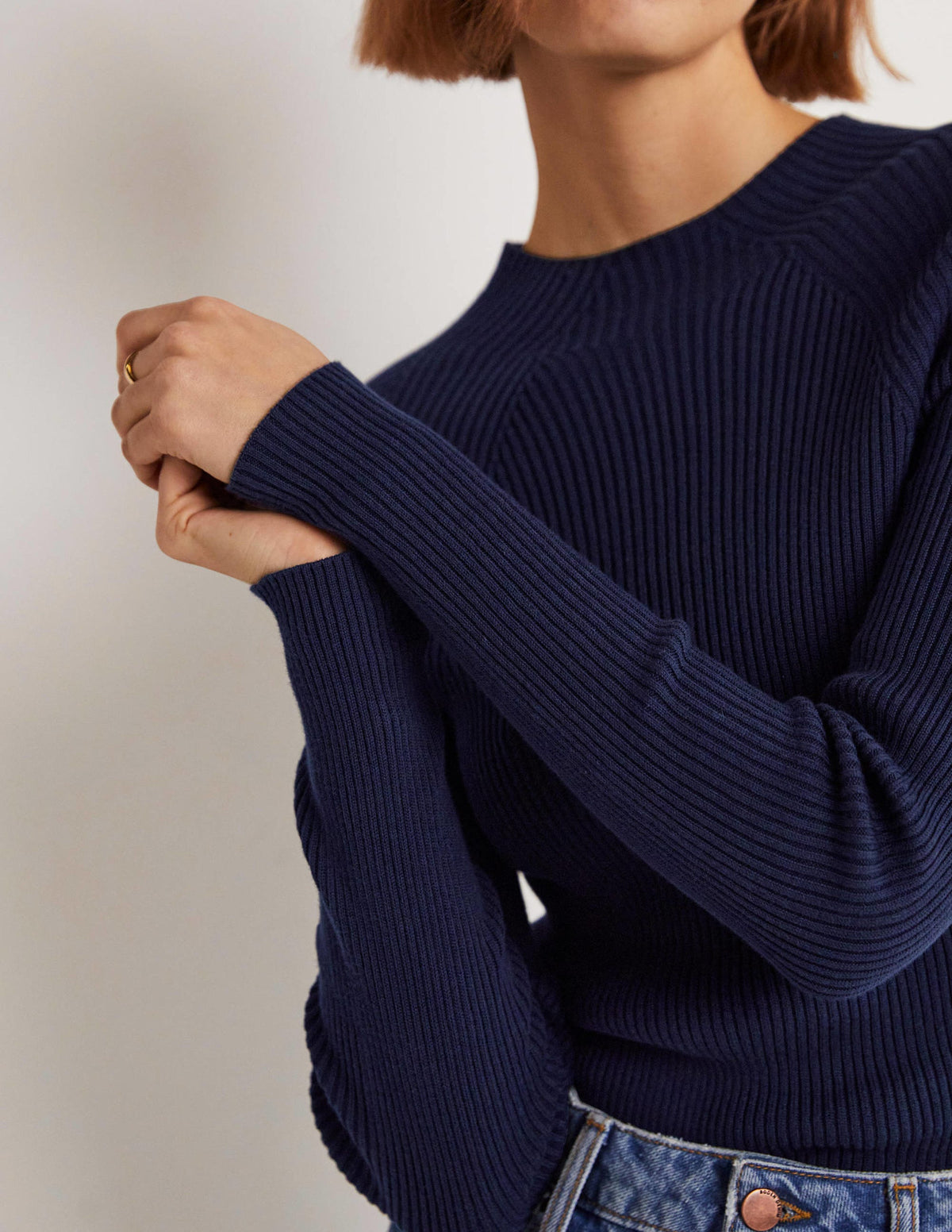 Ribbed High Neck Sweater-Navy - Image 2