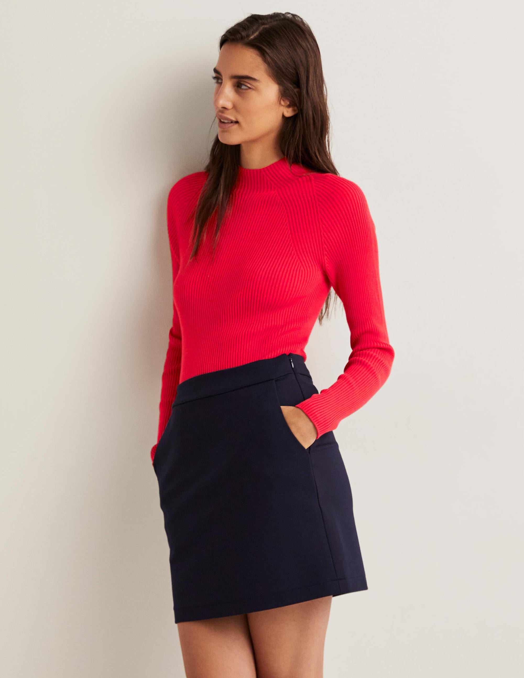 Ribbed High Neck Sweater-Strawberry Tart Red - Image 1