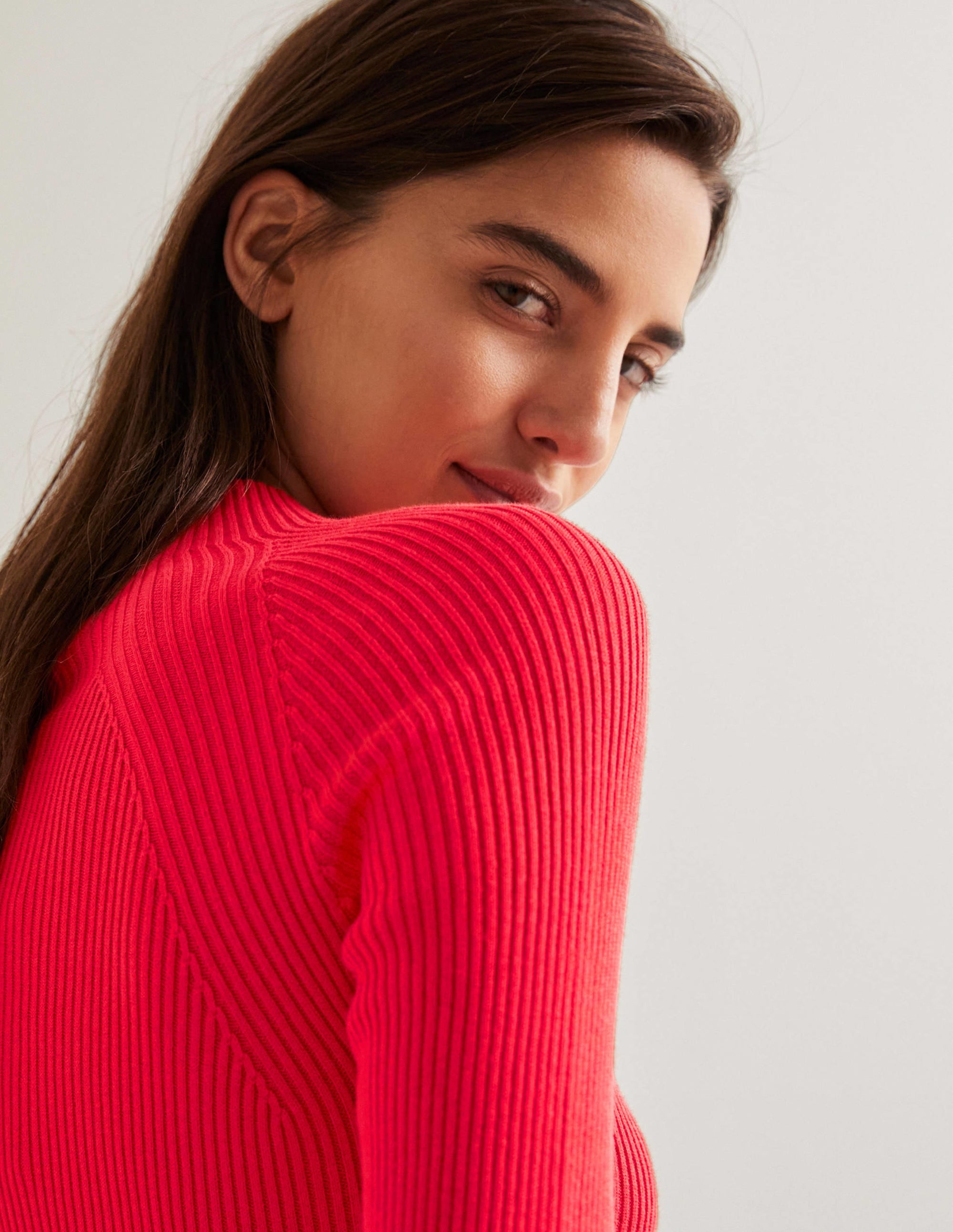 Ribbed High Neck Sweater-Strawberry Tart Red - Image 2