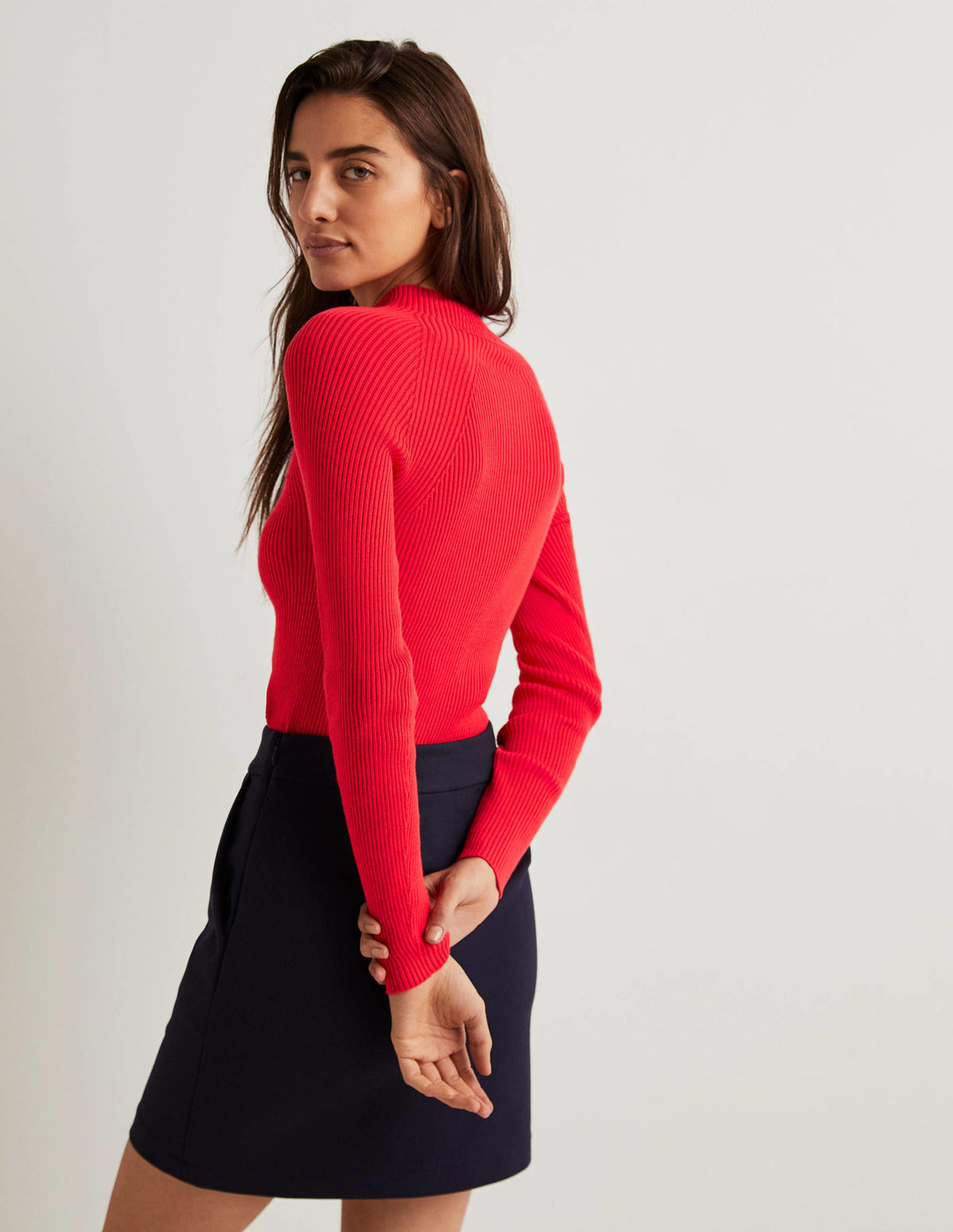 Ribbed High Neck Sweater-Strawberry Tart Red - Image 3
