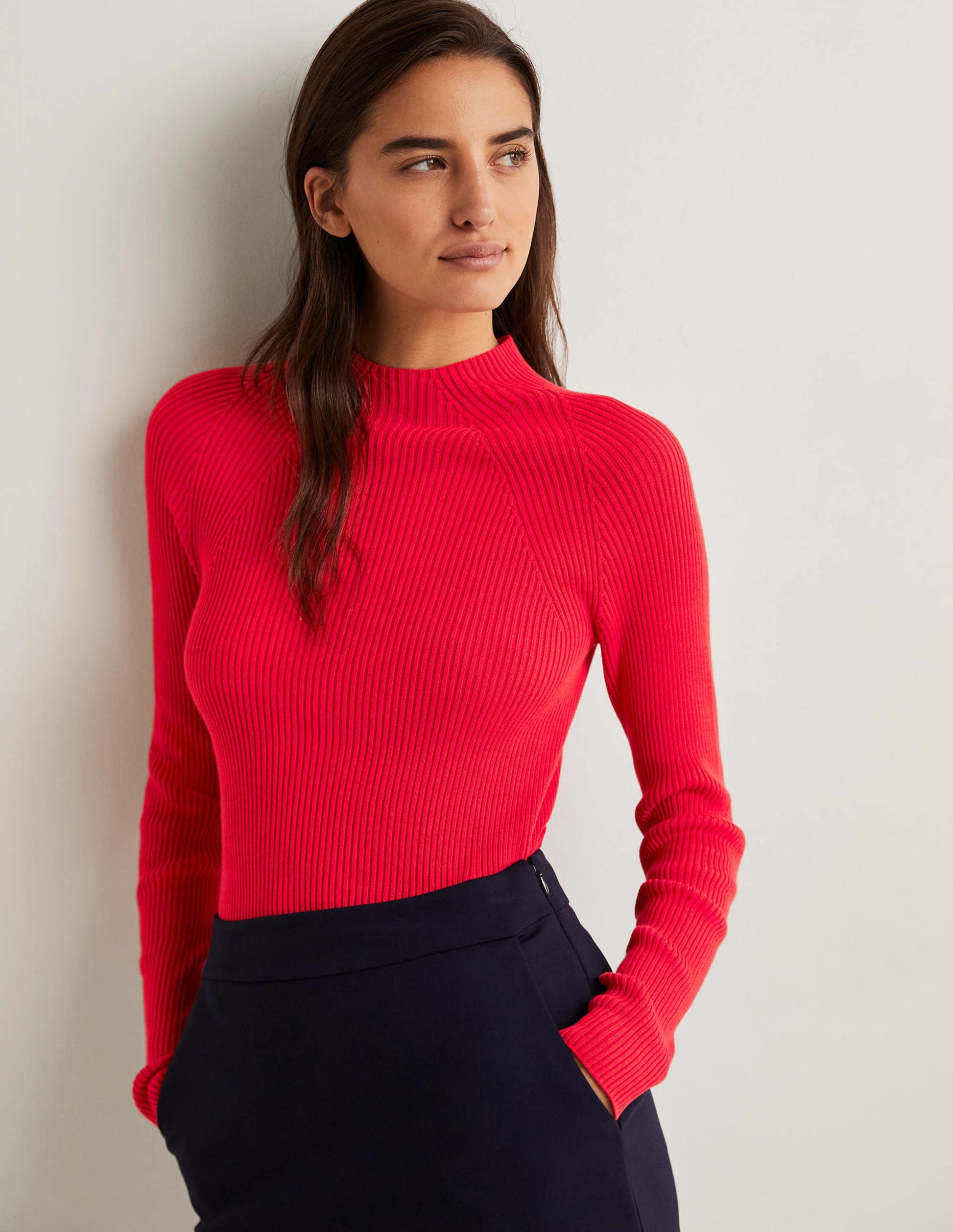 Ribbed High Neck Sweater-Strawberry Tart Red-4