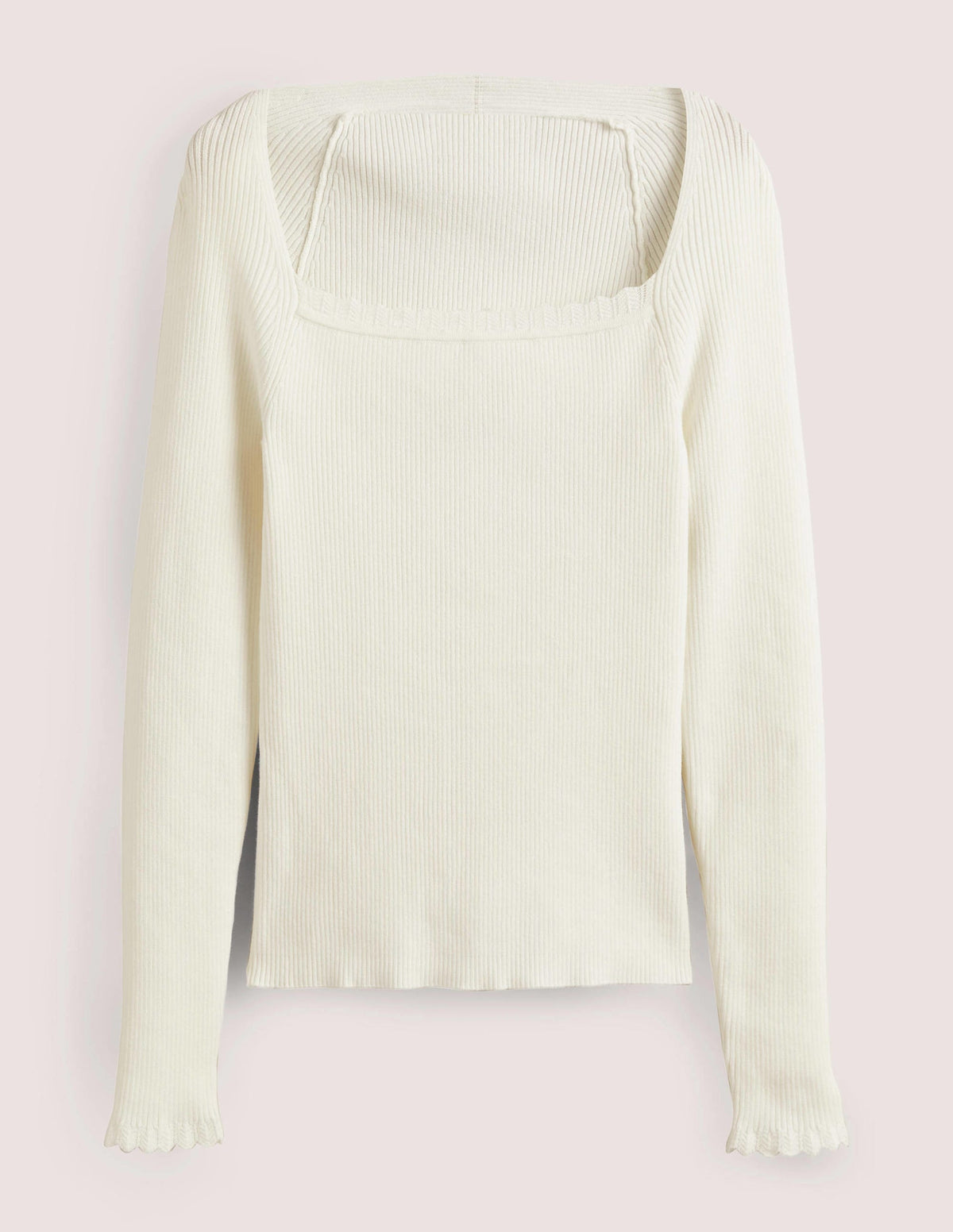 Ribbed Square Neck Knitted Top-Ivory - Image 6