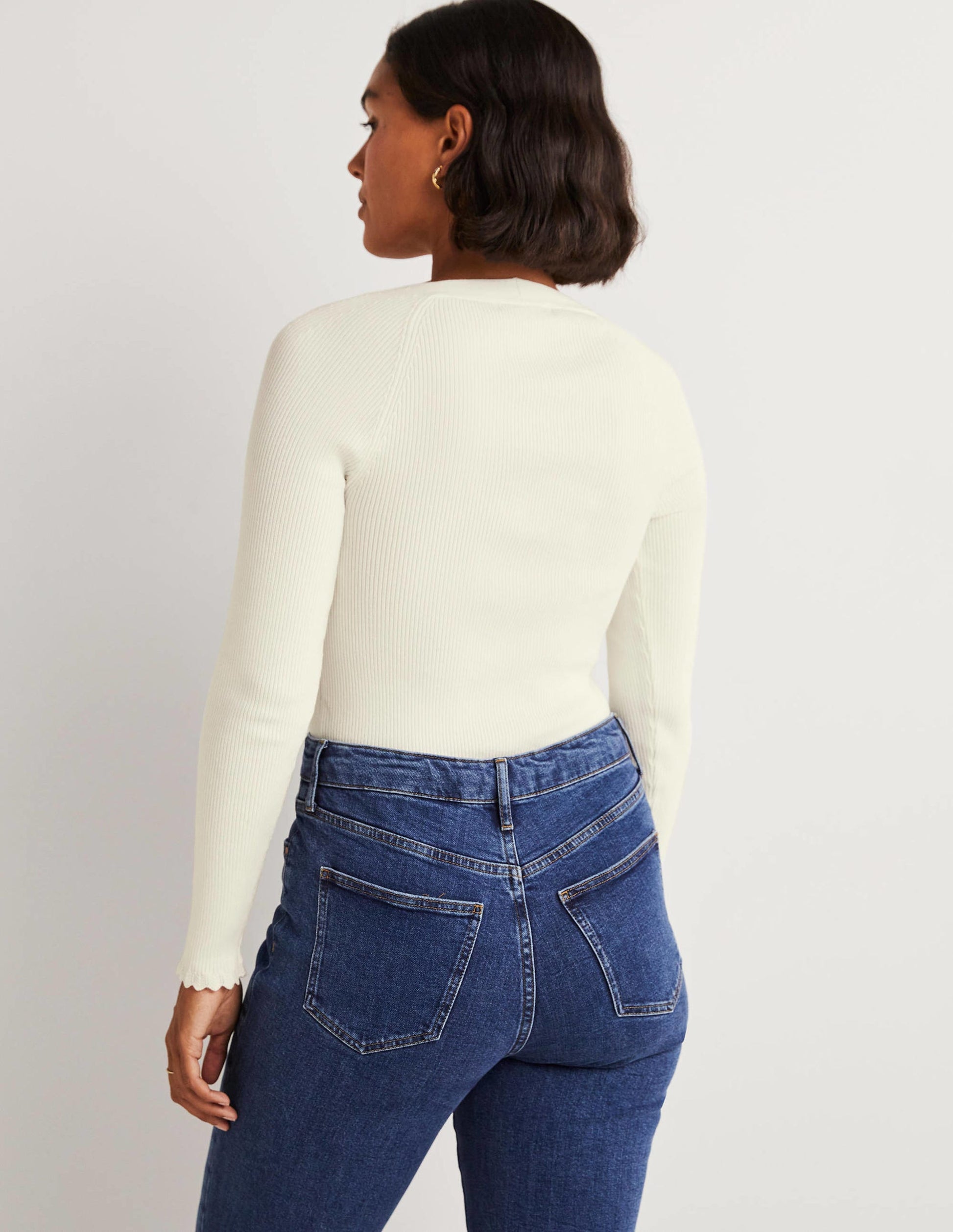 Ribbed Square Neck Knitted Top-Ivory-3