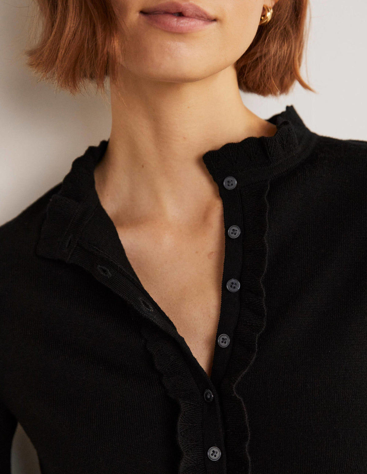 Button Front Merino Sweater-Black - Image 7