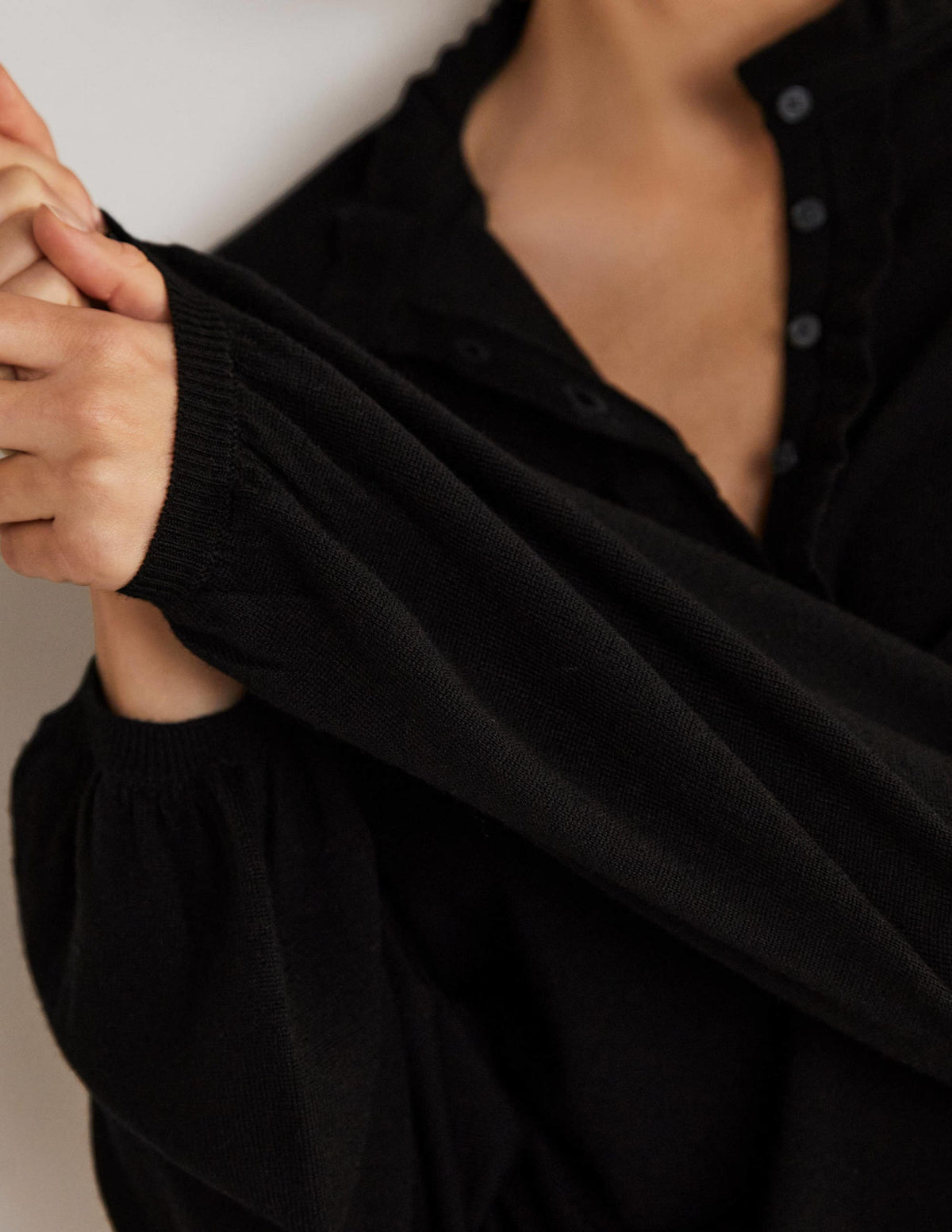 Button Front Merino Sweater-Black - Image 10