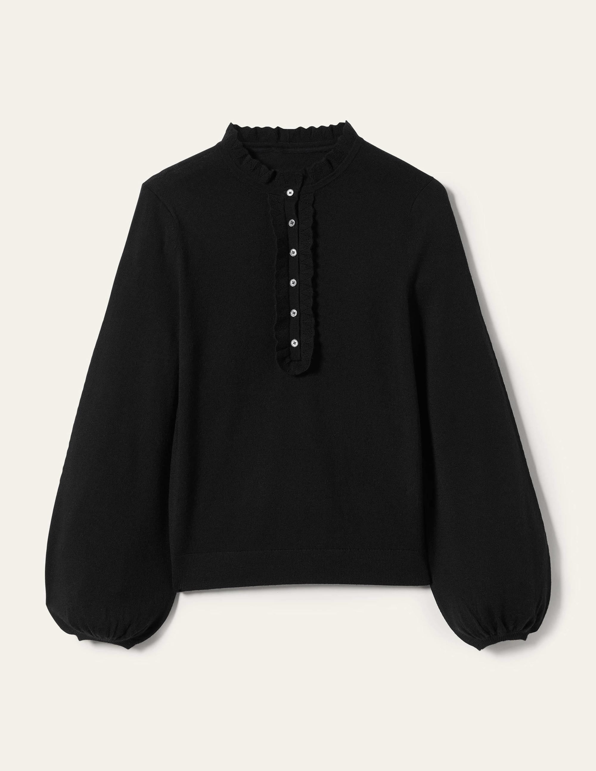 Button Front Merino Sweater-Black - Image 11