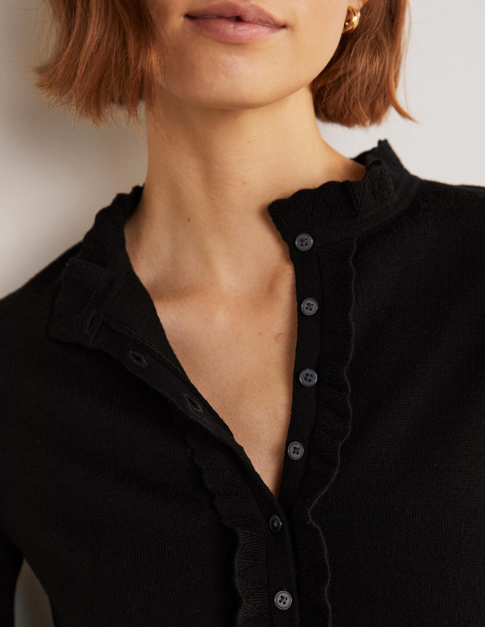 Button Front Merino Sweater-Black - Image 2