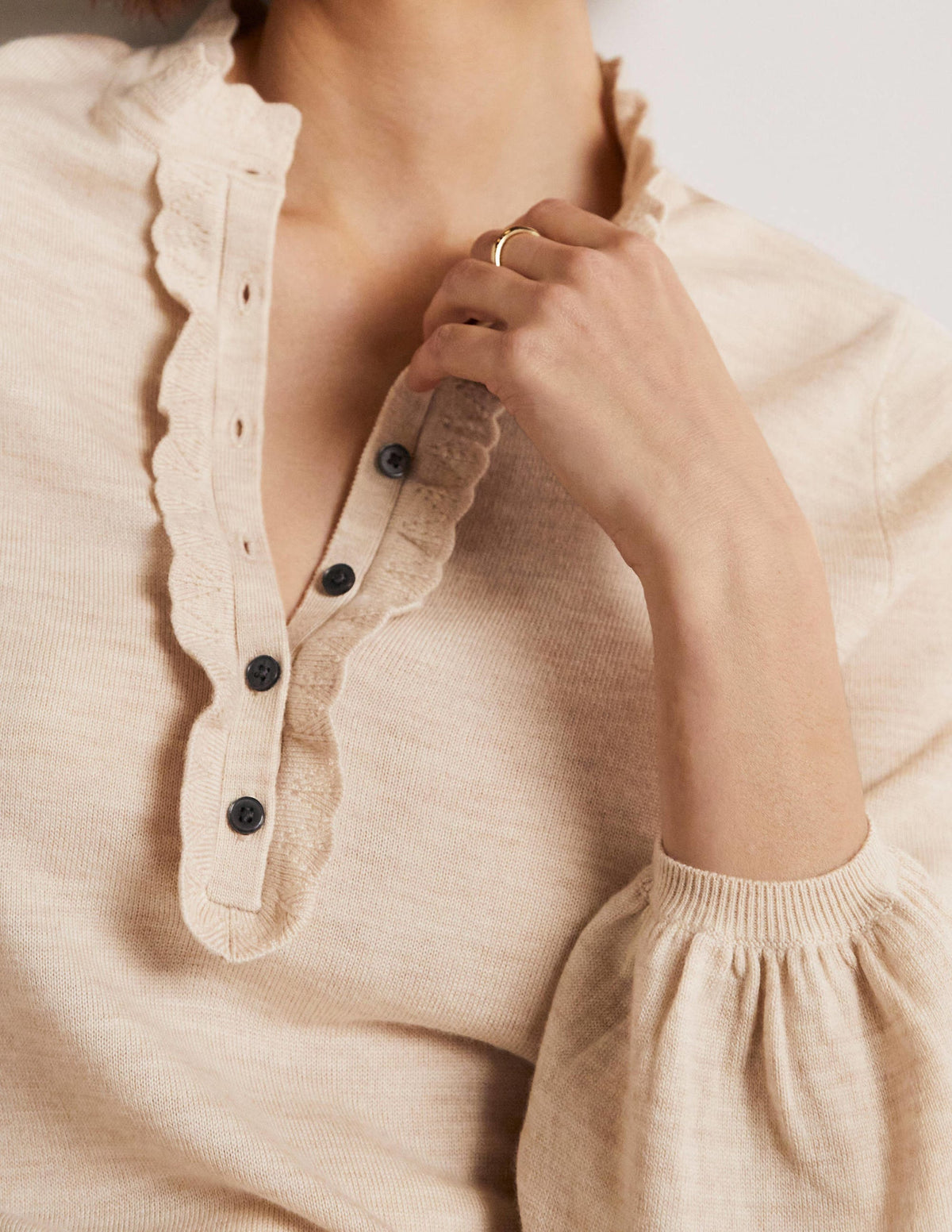 Button Front Merino Sweater-Oatmeal Melange-6