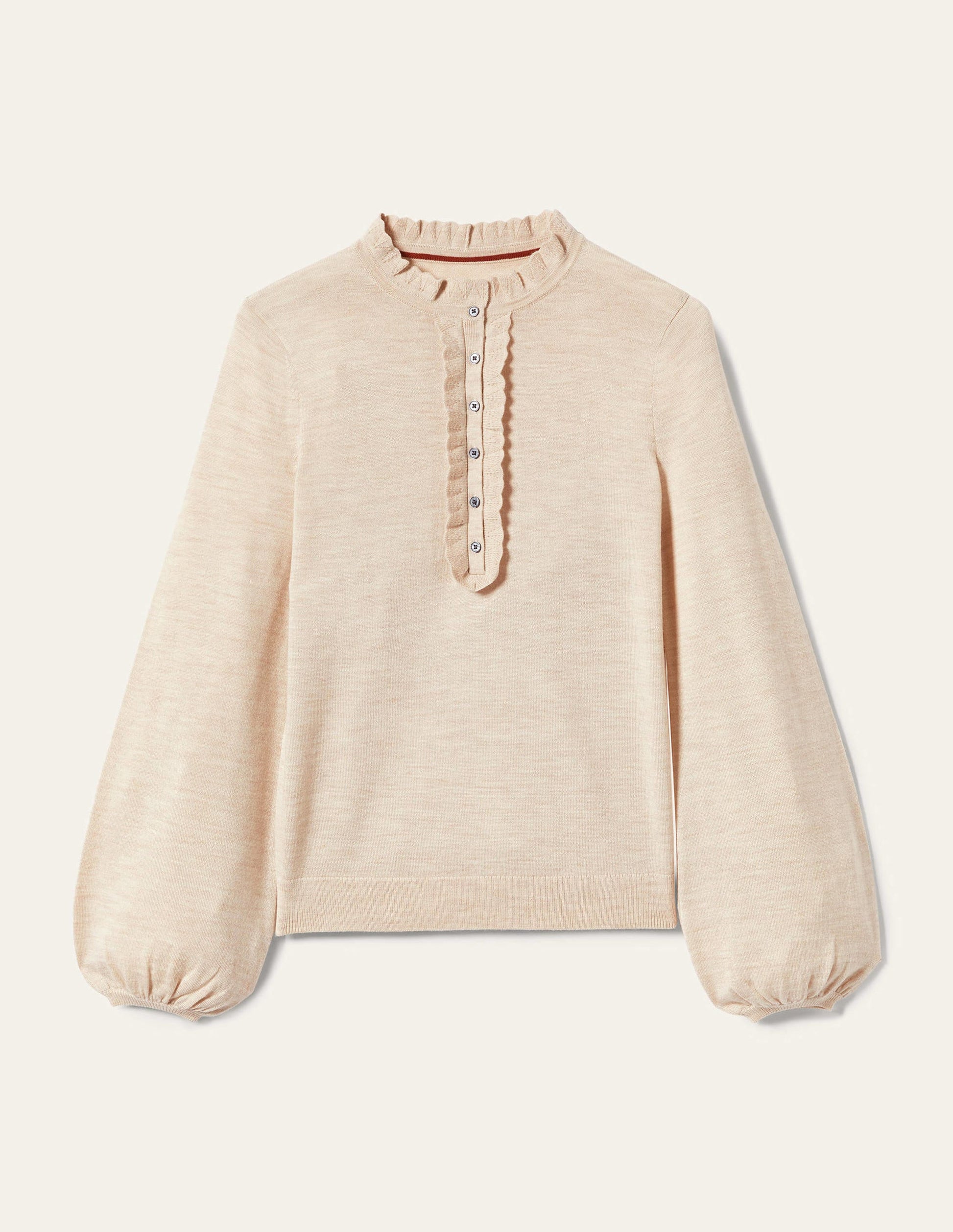 Button Front Merino Sweater-Oatmeal Melange-9