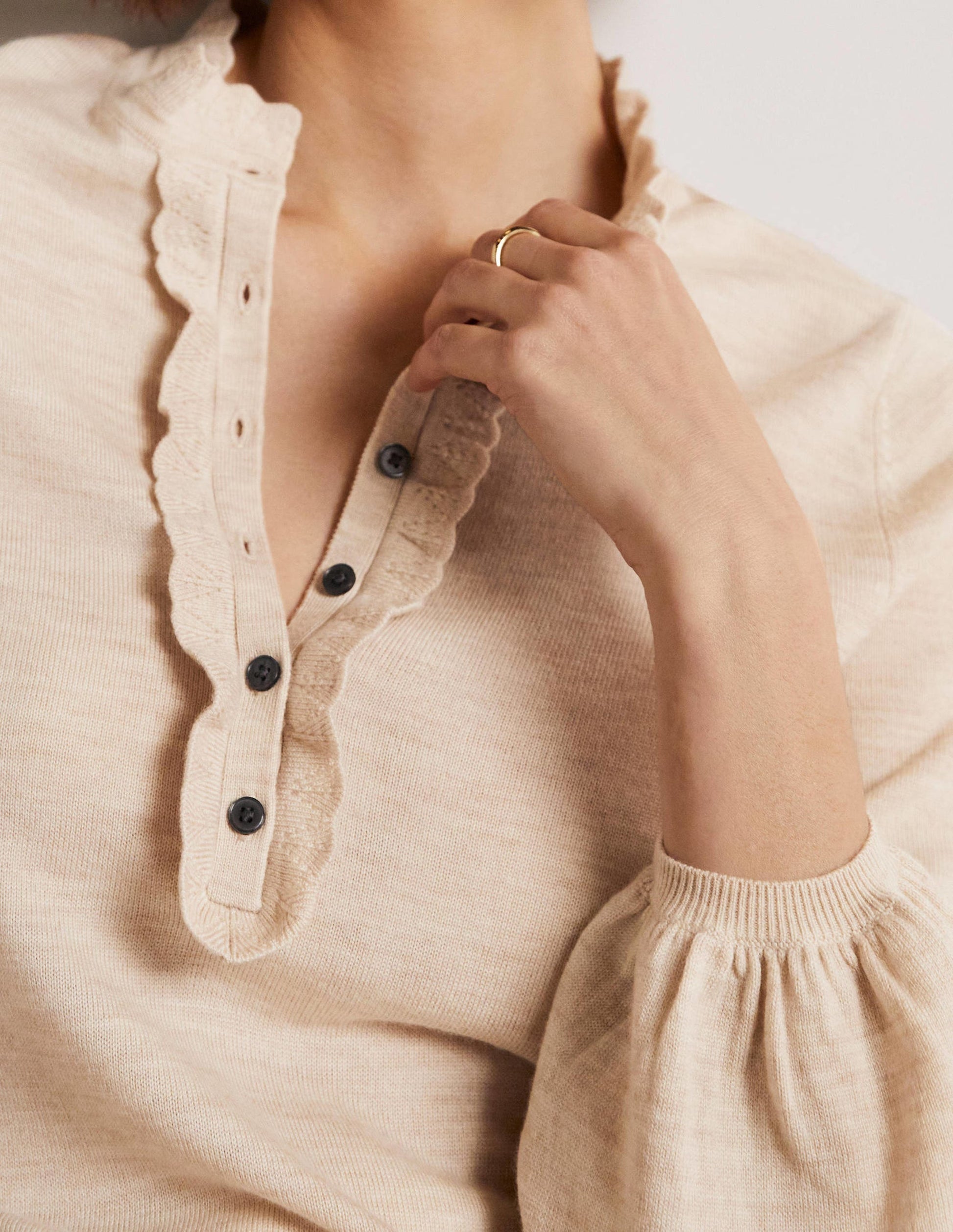 Button Front Merino Sweater-Oatmeal Melange-2