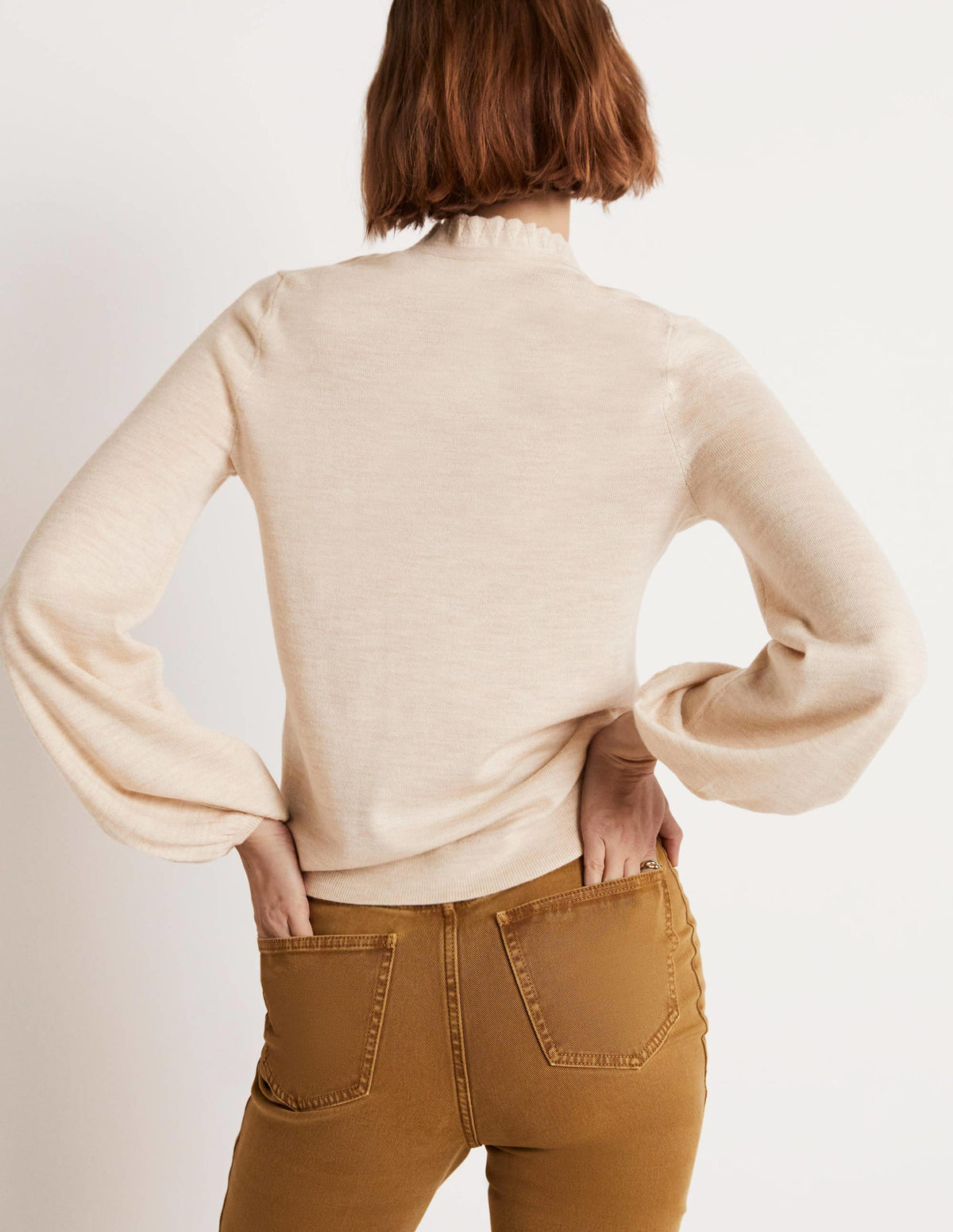 Button Front Merino Sweater-Oatmeal Melange-3