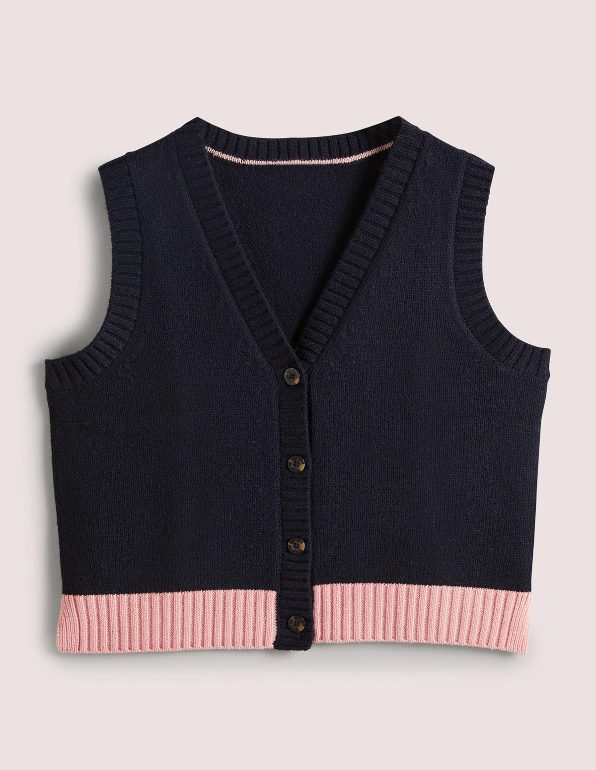Button Up Knitted Tank Top-Navy, Milkshake - Image 7