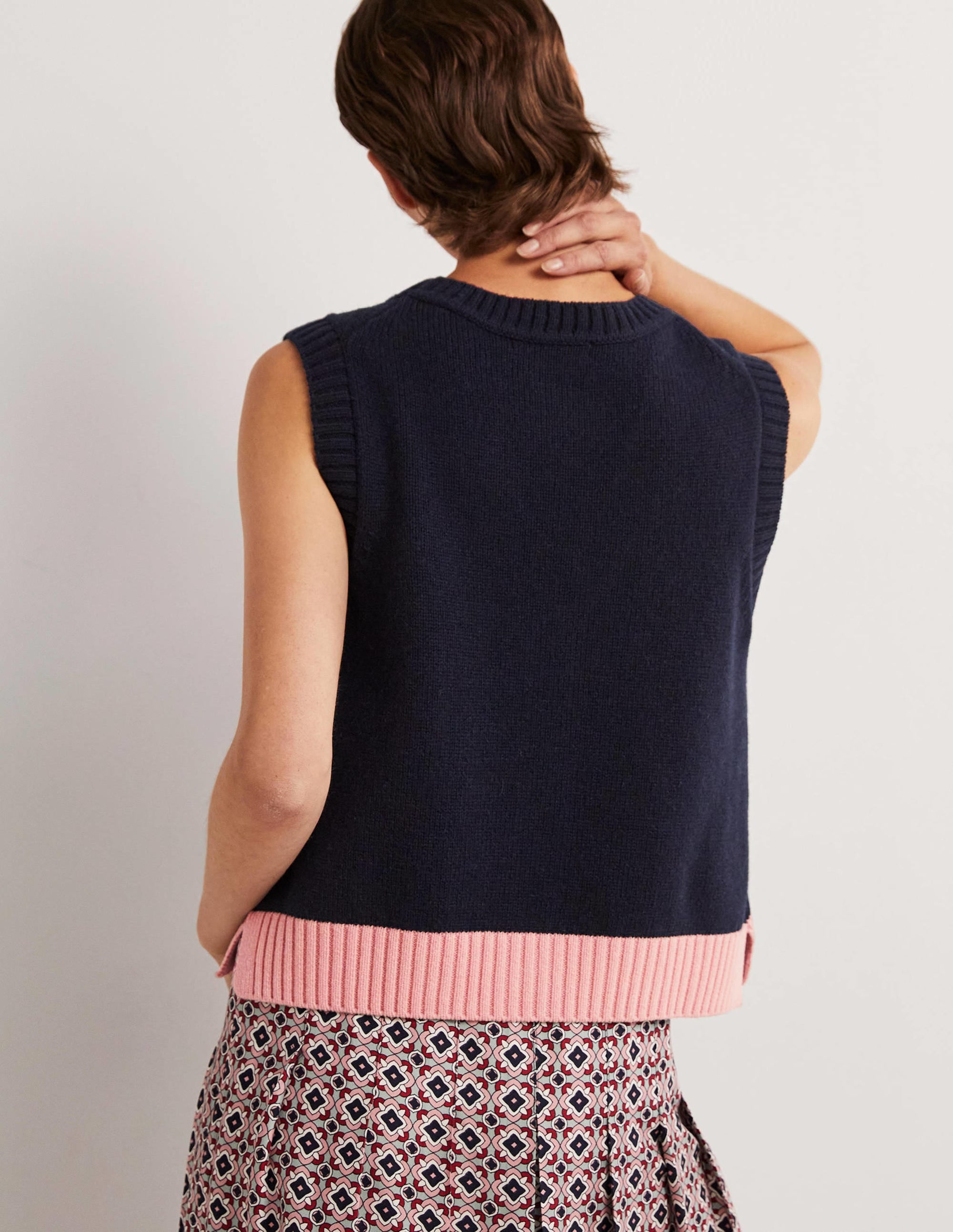 Button Up Knitted Tank Top-Navy, Milkshake - Image 3