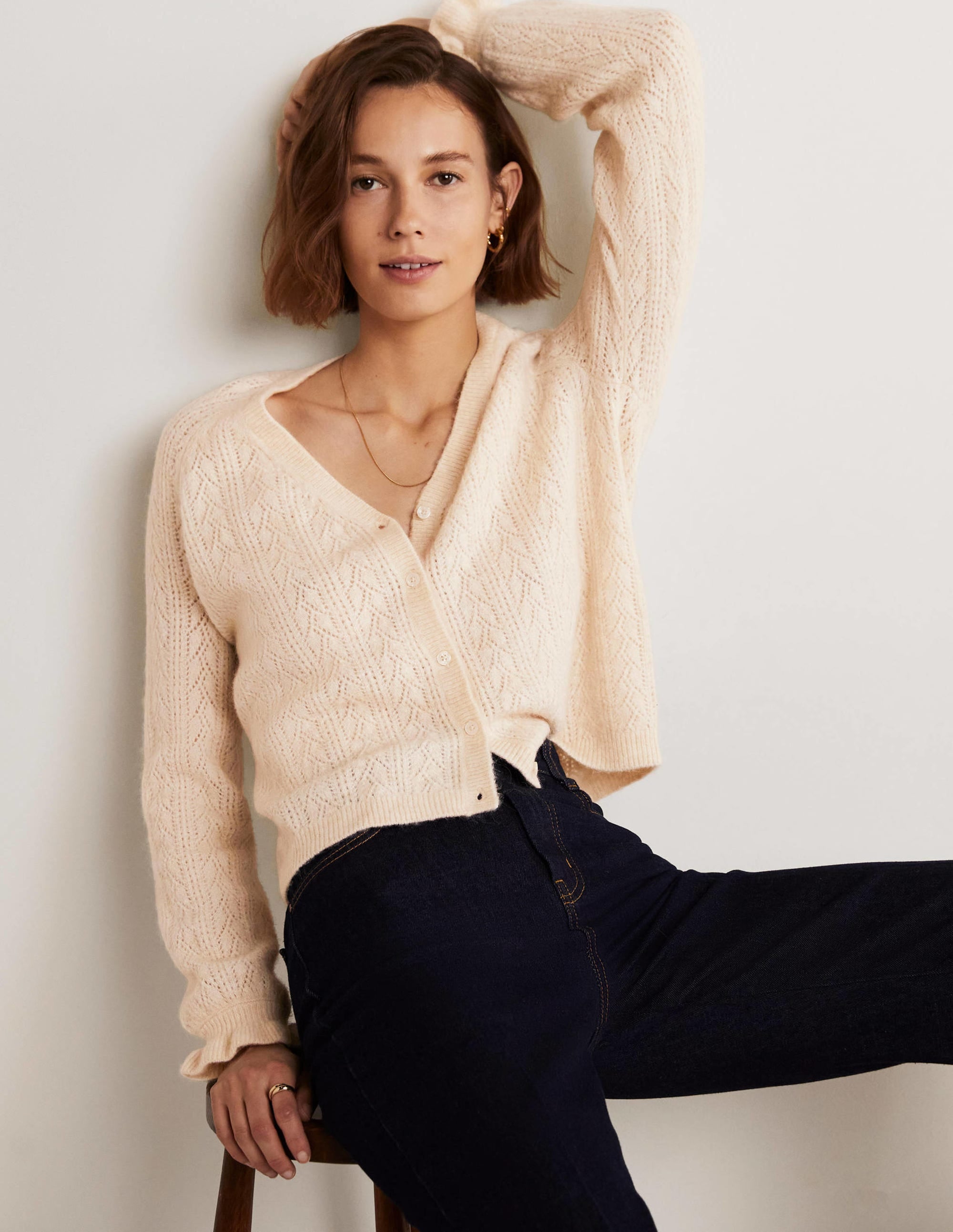Fluffy Pointelle Cardigan-Rope - Image 9