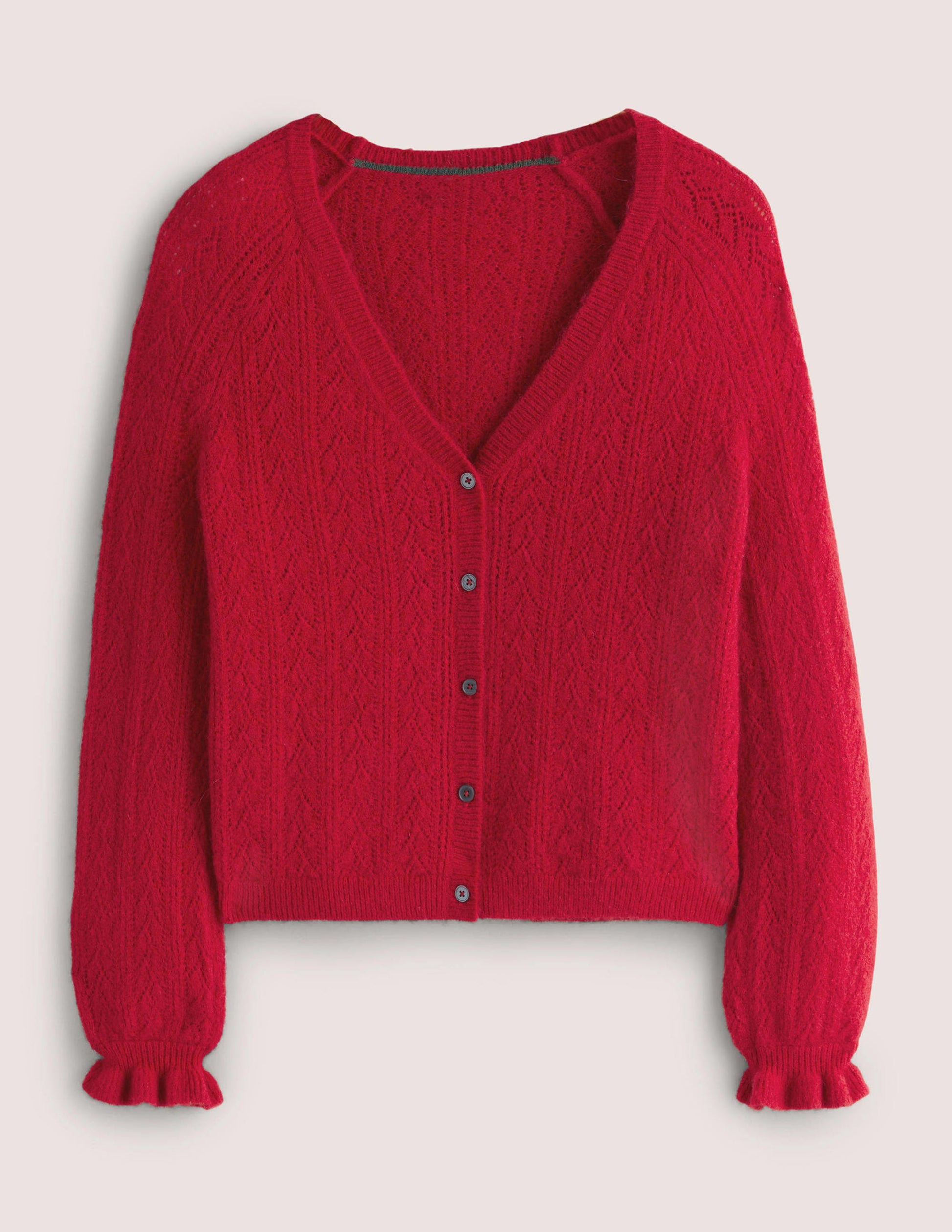 Fluffy Pointelle Cardigan-Ruby Red-6