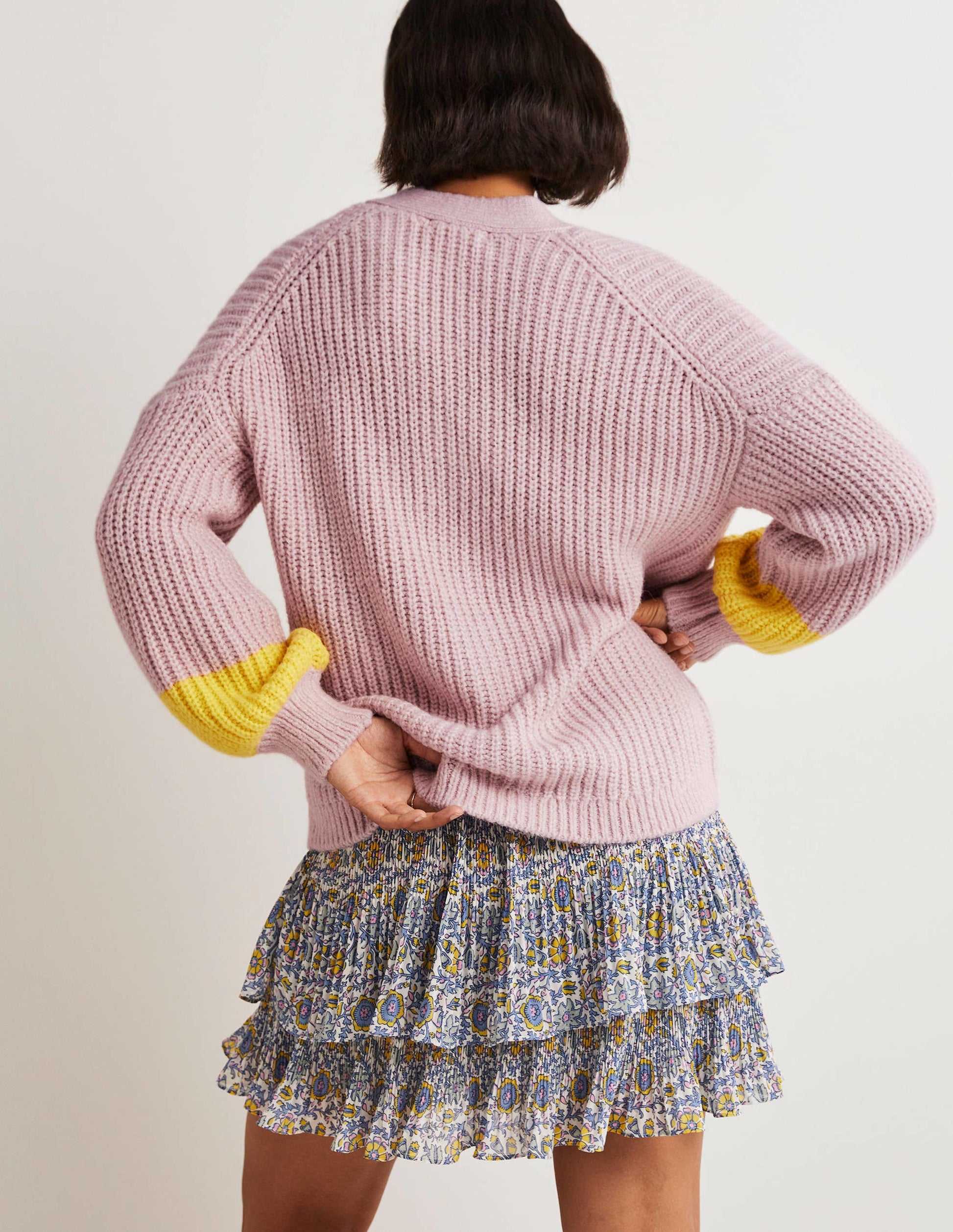 Fluffy Rib Relaxed Cardigan-Milkshake Pink, Neon Yellow-3