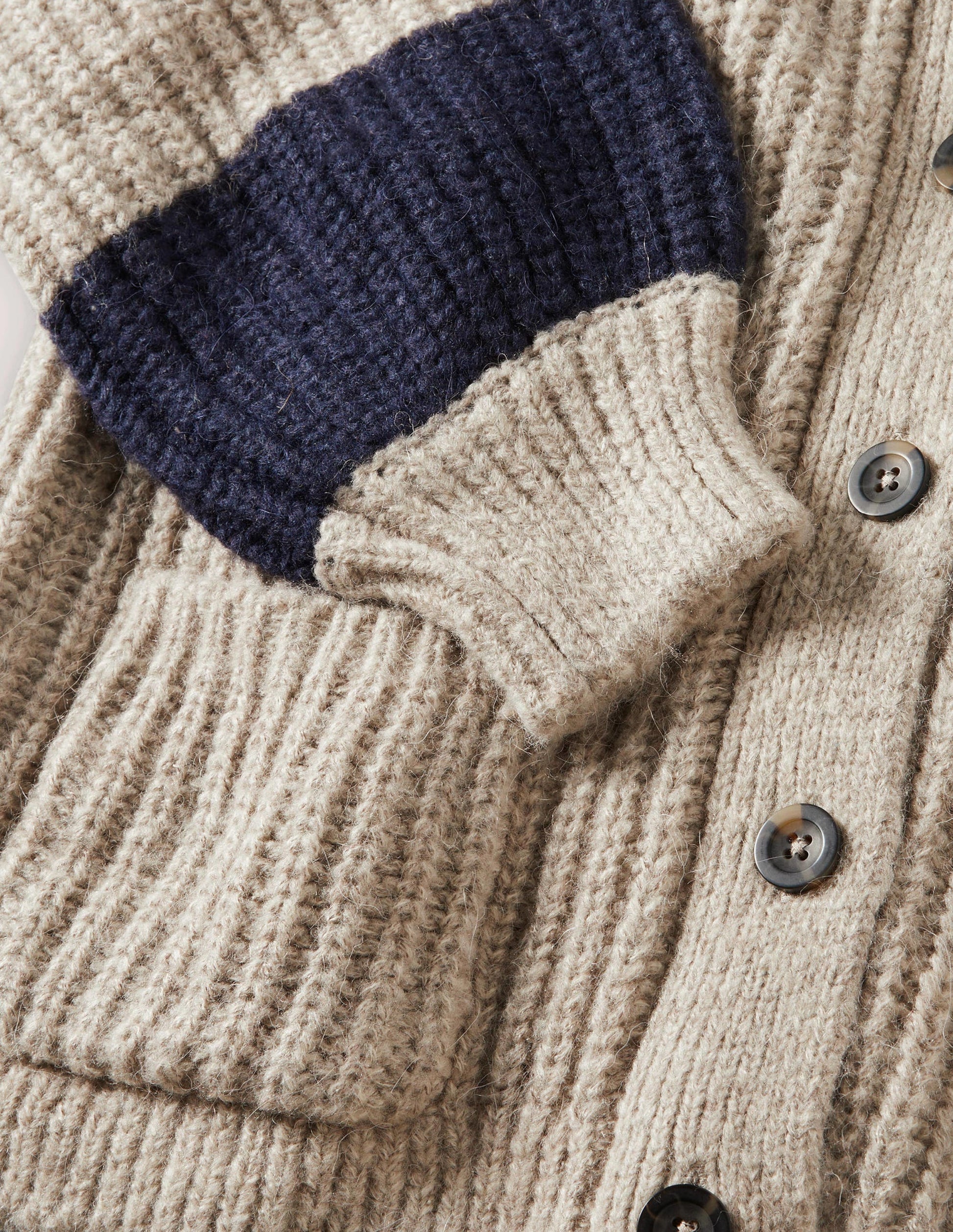 Fluffy Rib Relaxed Cardigan-Mink Melange, Navy-5
