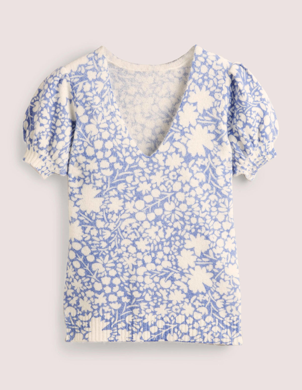 Printed Puff Sleeve Sweater-Riviera Blue, Abstract Ditsy-6
