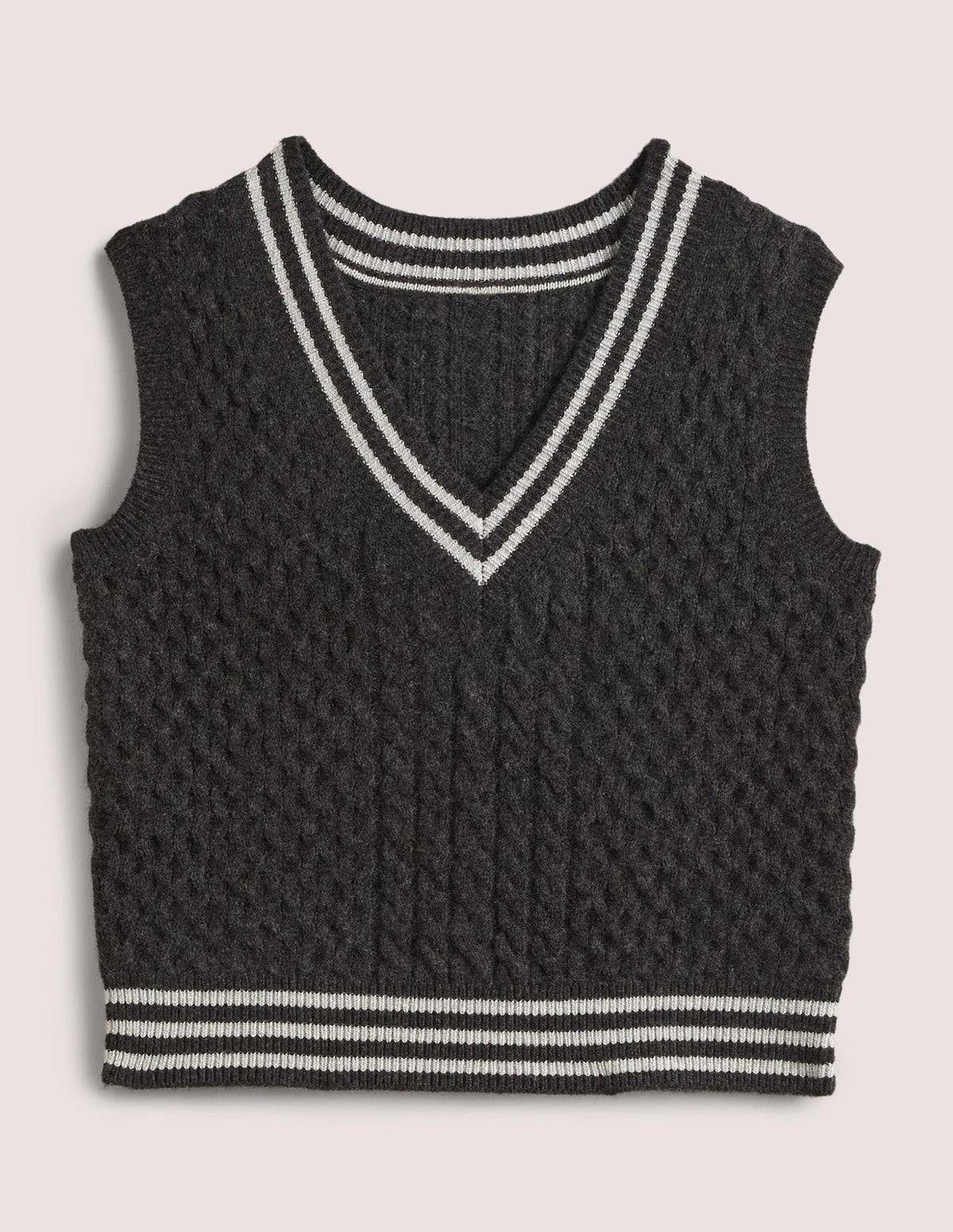 Cable Knit V-neck Sweater Vest-Charcoal Melange-6