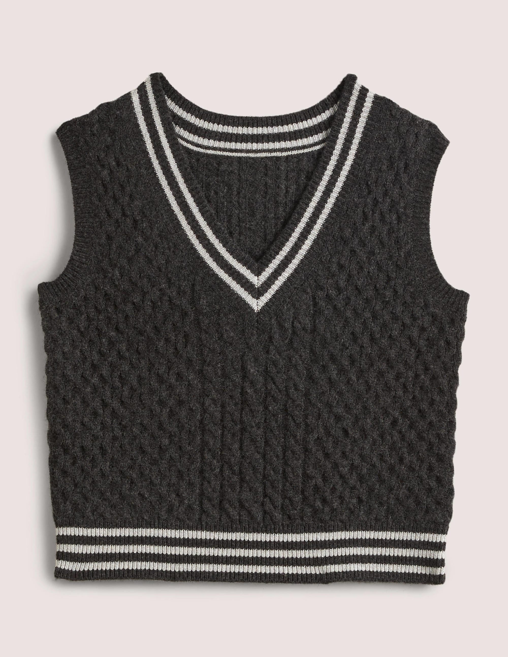 Cable Knit V-neck Sweater Vest-Charcoal Melange - Image 6