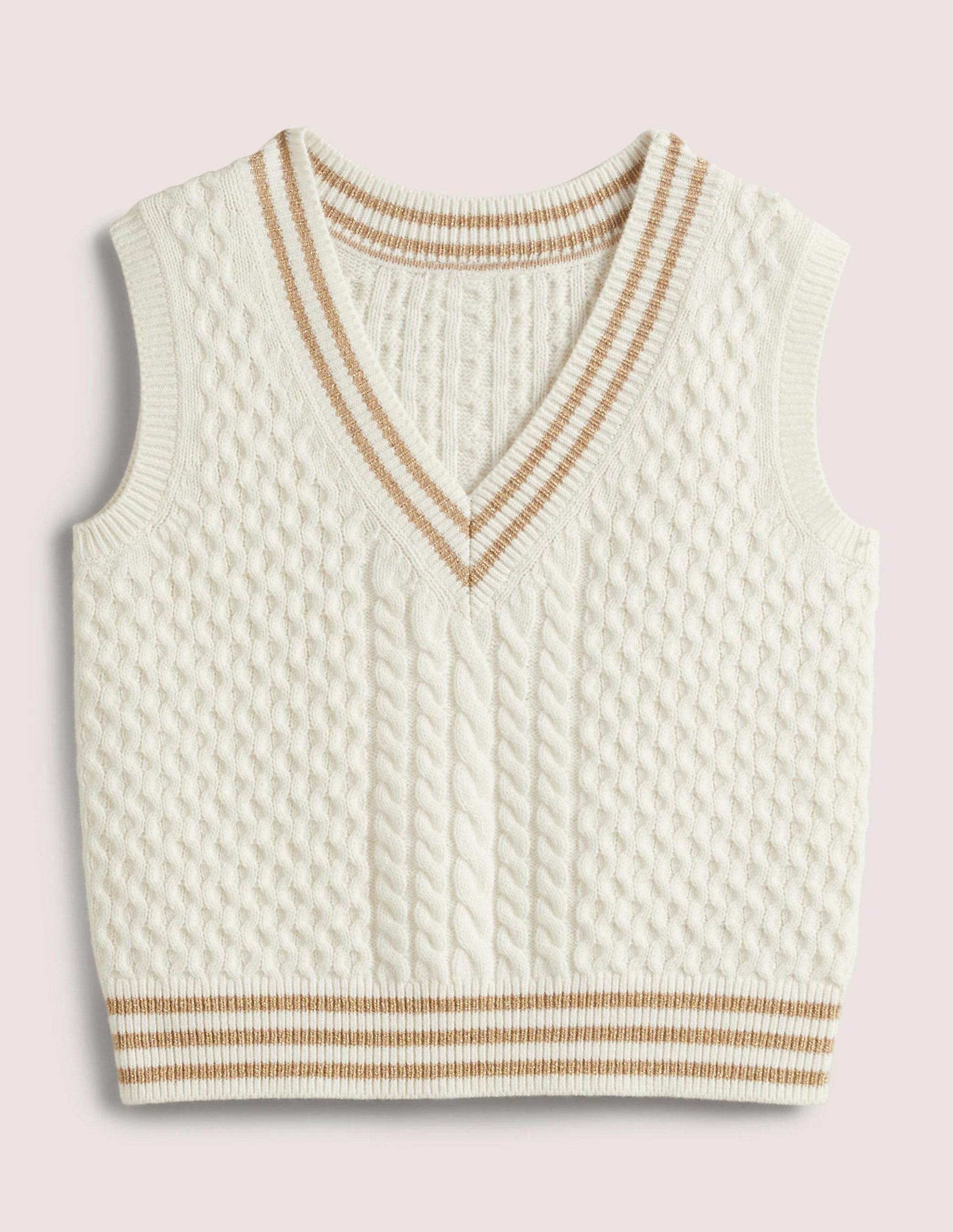 Cable Knit V-neck Sweater Vest-Ivory-7
