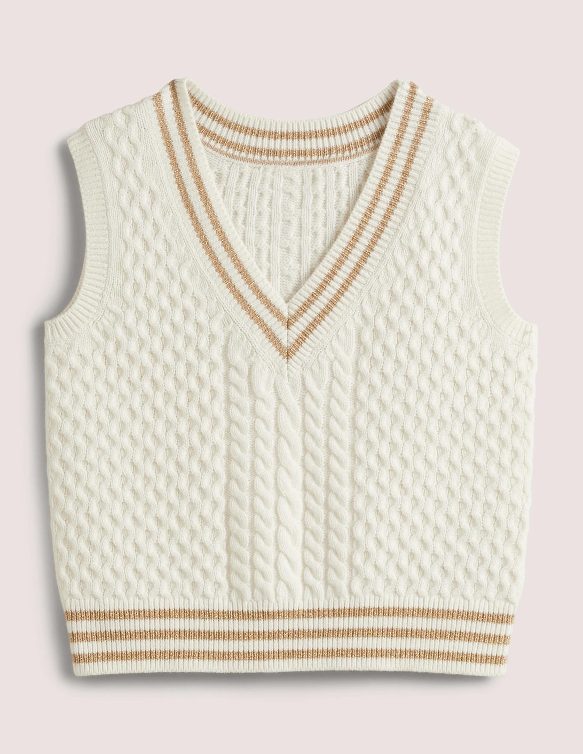Cable Knit V-neck Sweater Vest-Ivory - Image 7