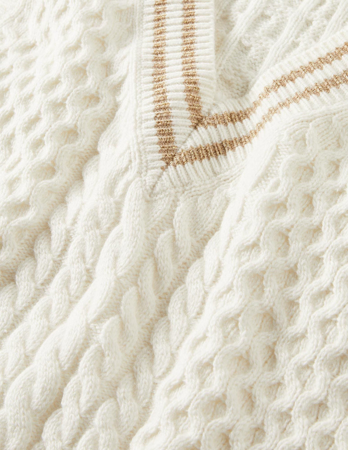 Cable Knit V-neck Sweater Vest-Ivory-2