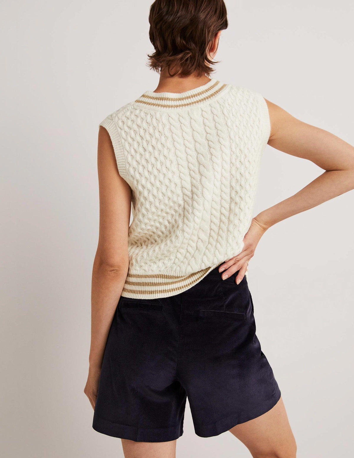 Cable Knit V-neck Sweater Vest-Ivory-3