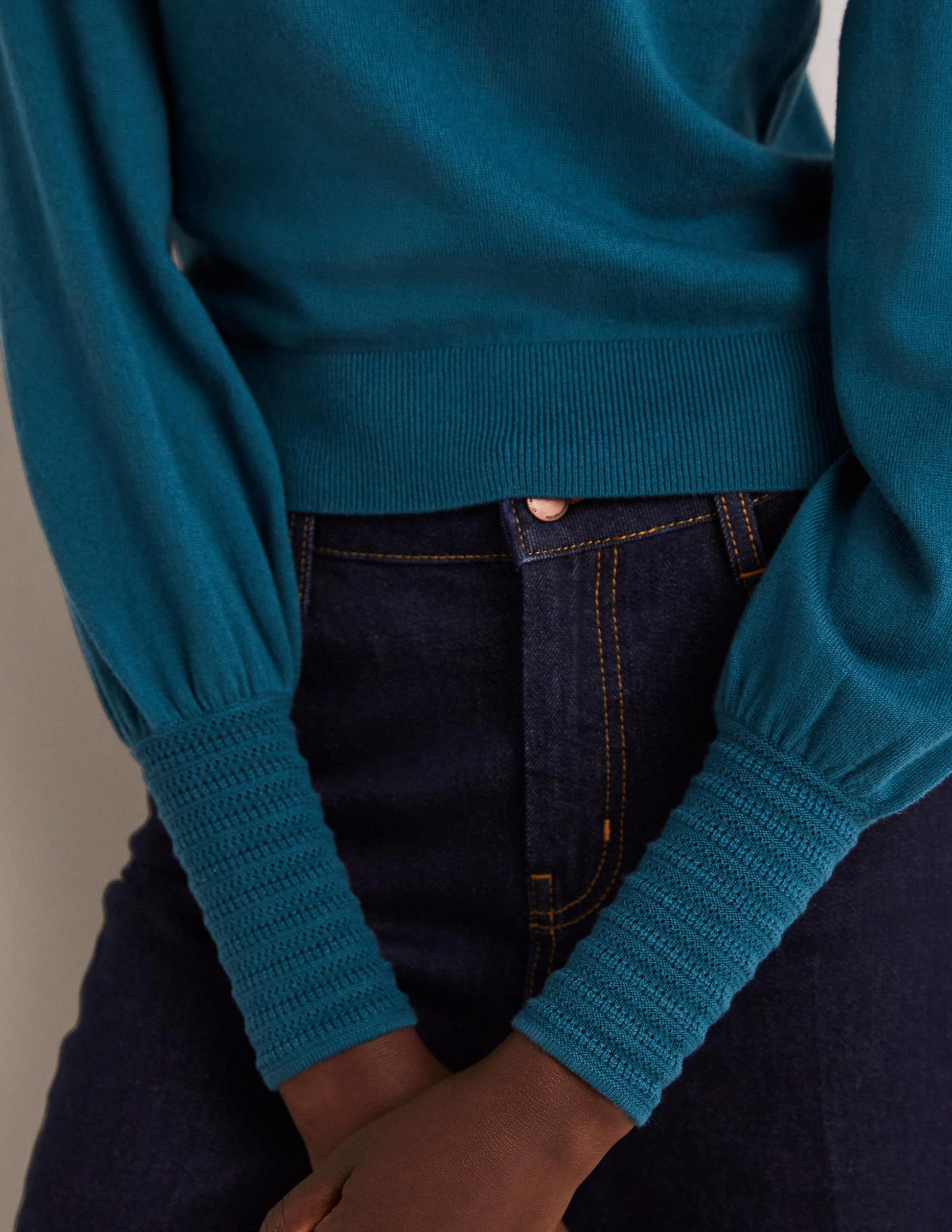 Pointelle Detail Sweater-Baltic Blue-2