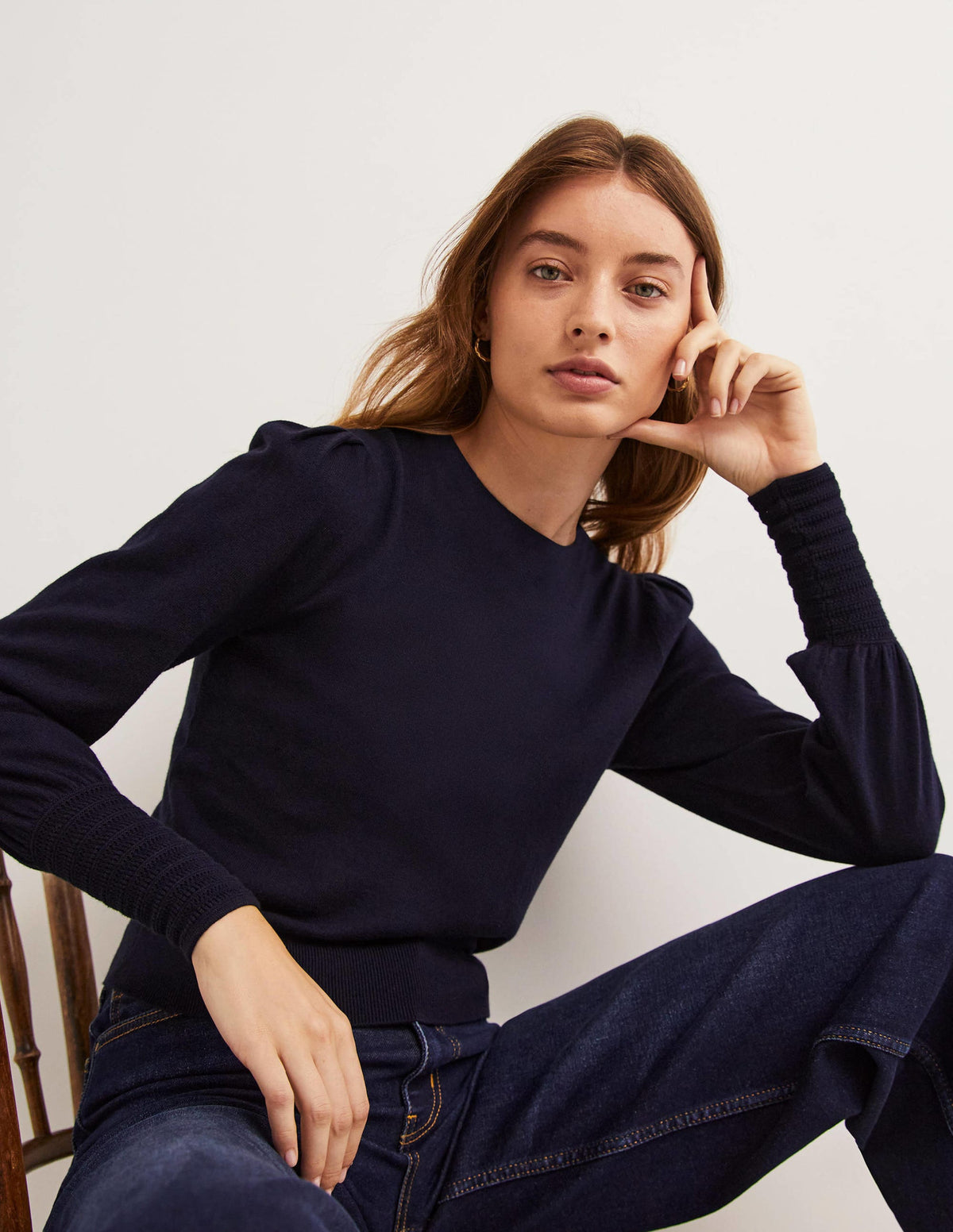 Pointelle Detail Sweater-Navy - Image 4
