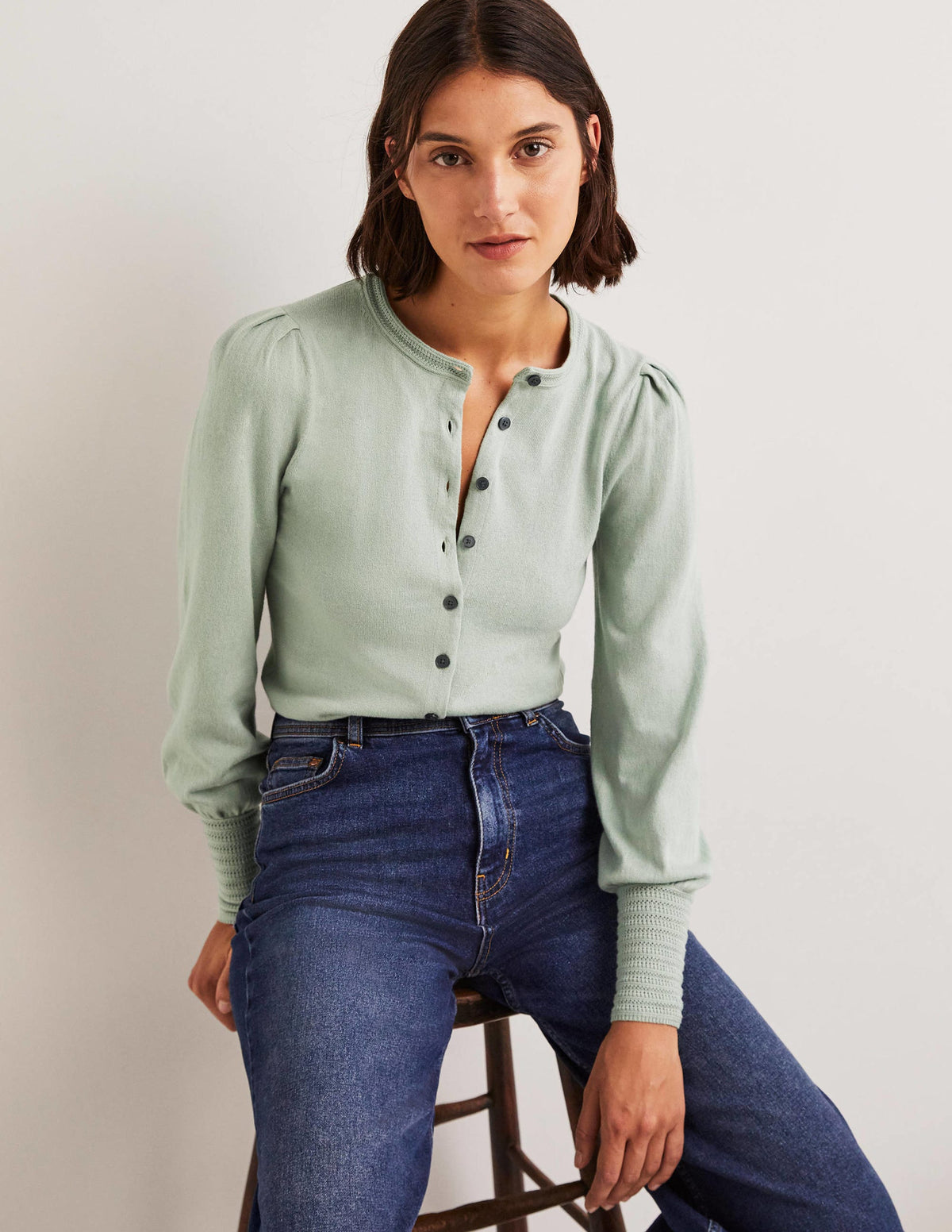 Pointelle Detail Cardigan-Jadeite Green-1