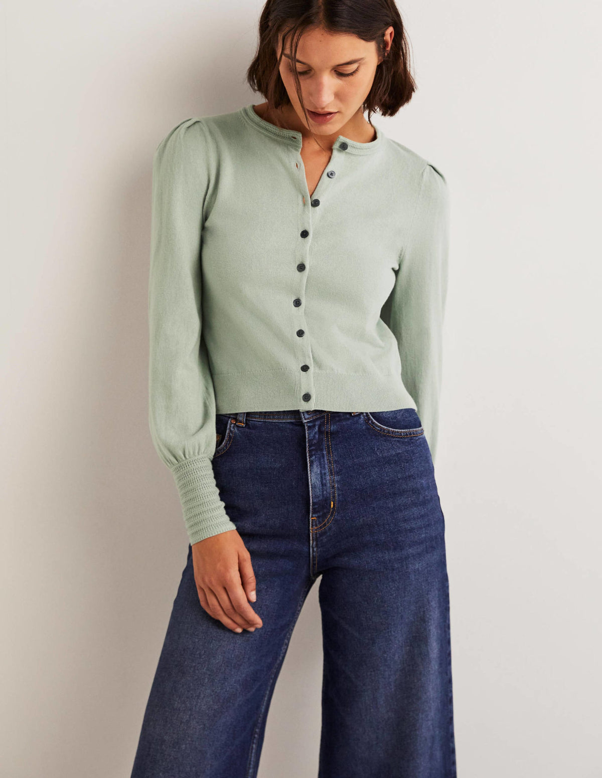 Pointelle Detail Cardigan-Jadeite Green - Image 4