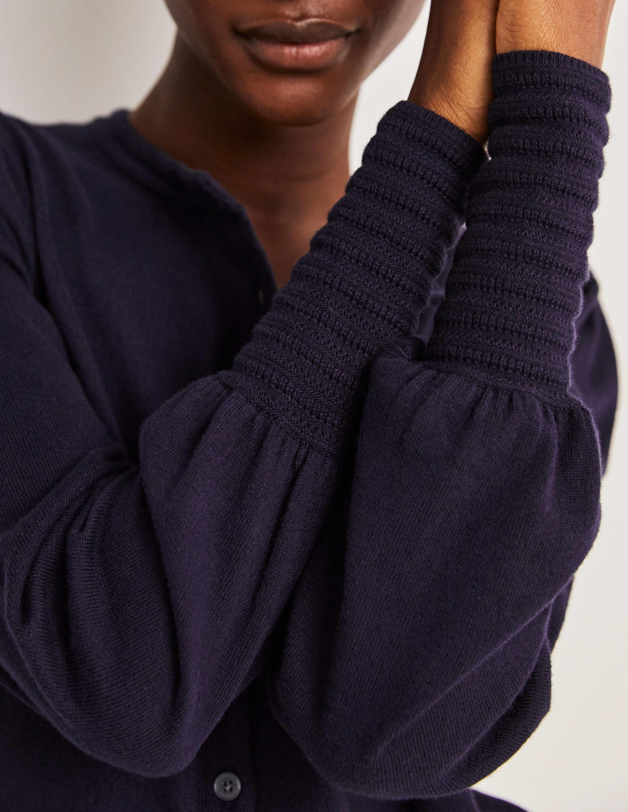 Pointelle Detail Cardigan-Navy - Image 2