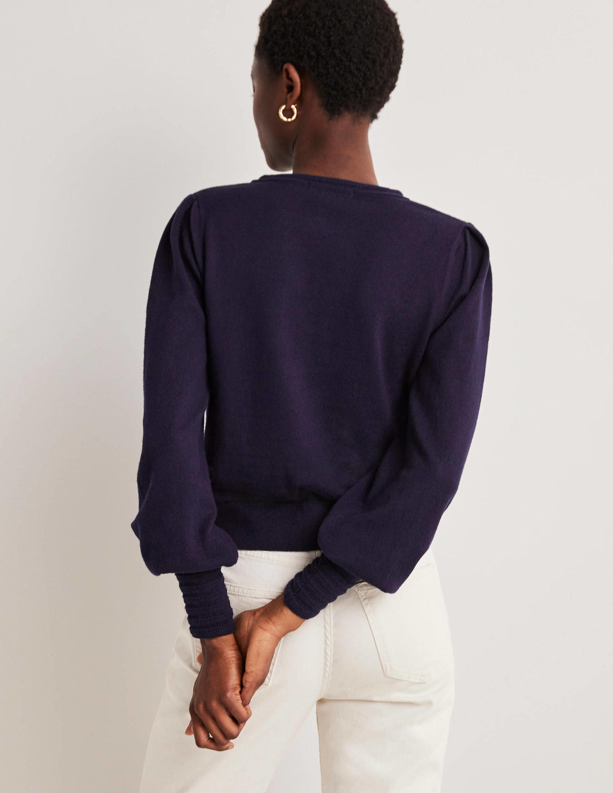 Pointelle Detail Cardigan-Navy-3