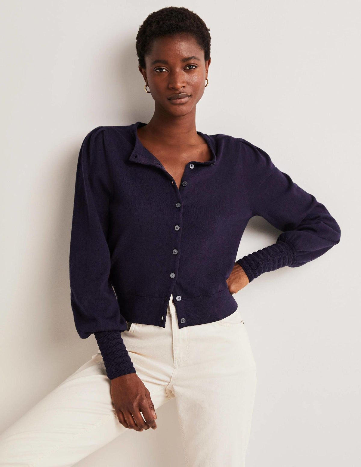 Pointelle Detail Cardigan-Navy-4