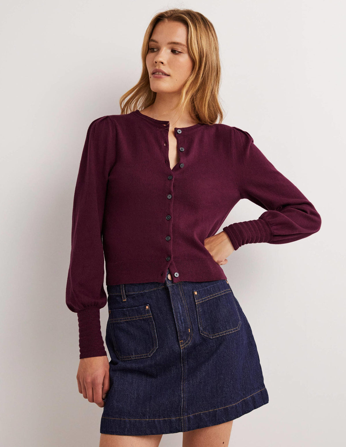 Pointelle Detail Cardigan-Mulled Wine Purple-1