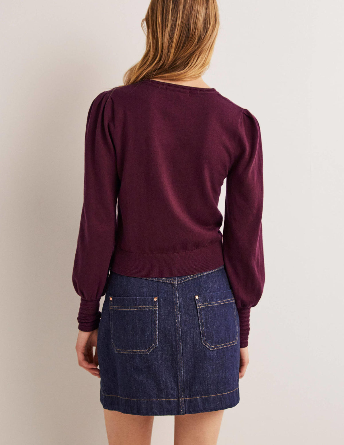 Pointelle Detail Cardigan-Mulled Wine Purple - Image 3
