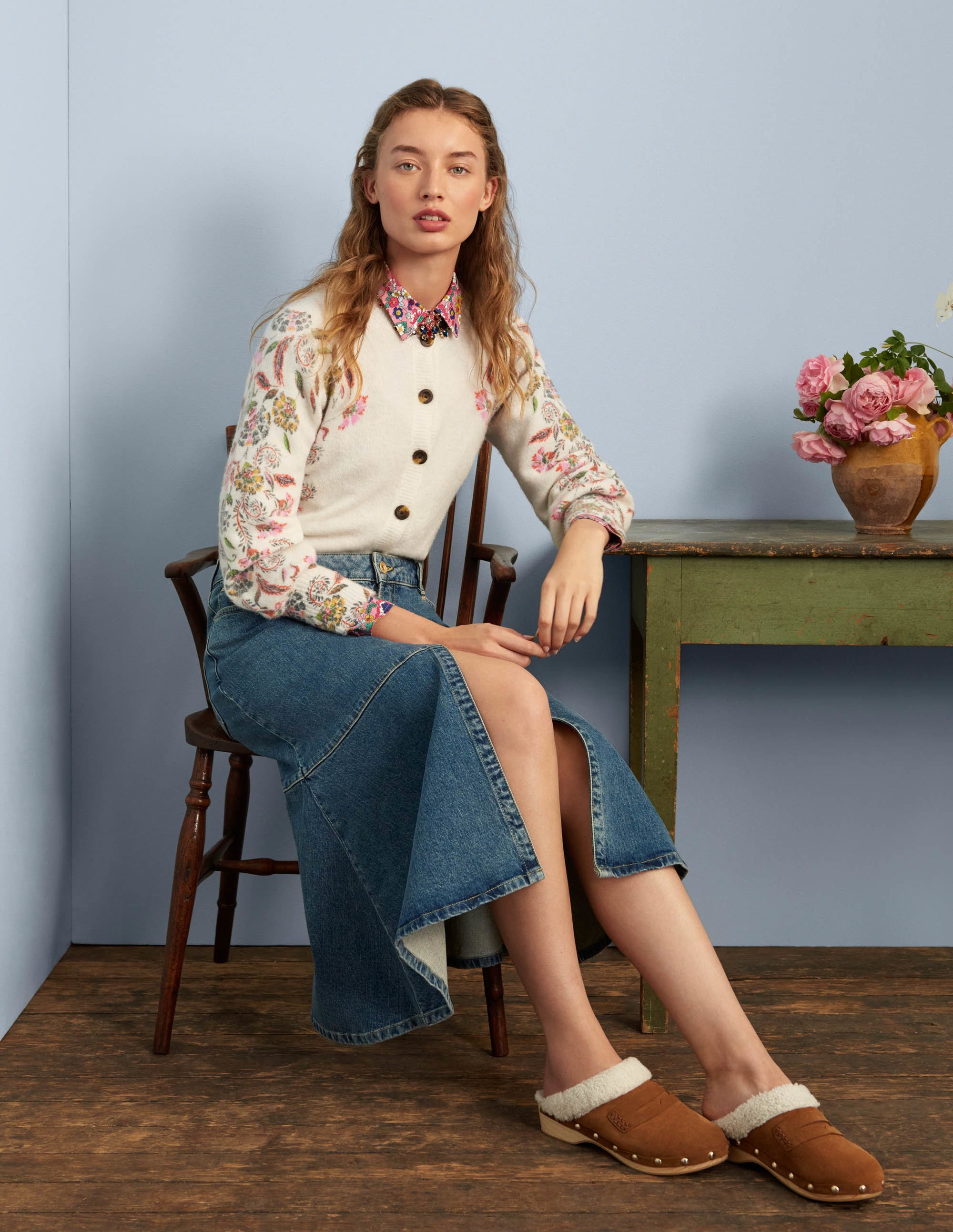 Printed Fluffy Cardigan-Ivory, Blossom Pomme - Image 6
