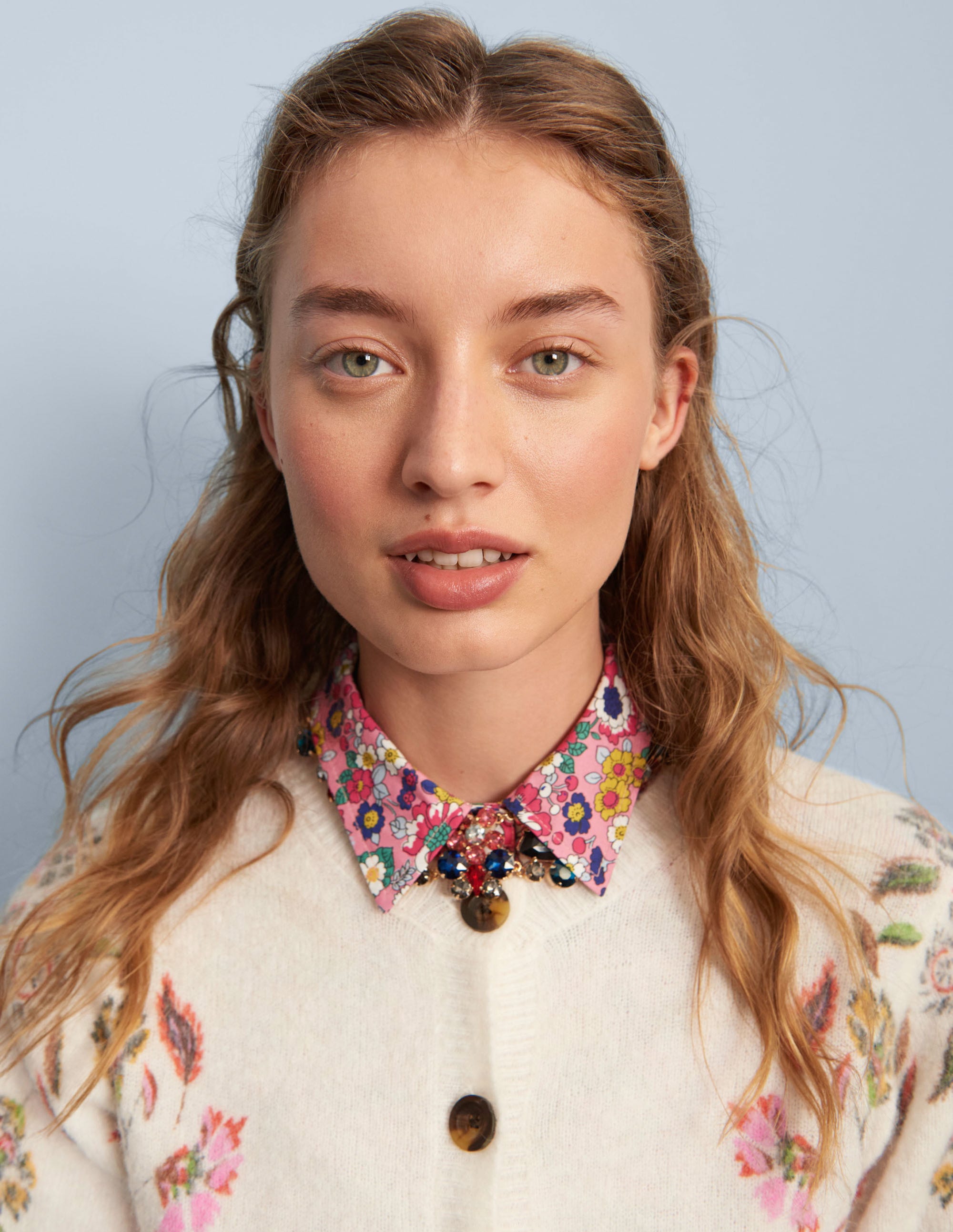 Printed Fluffy Cardigan-Ivory, Blossom Pomme - Image 7