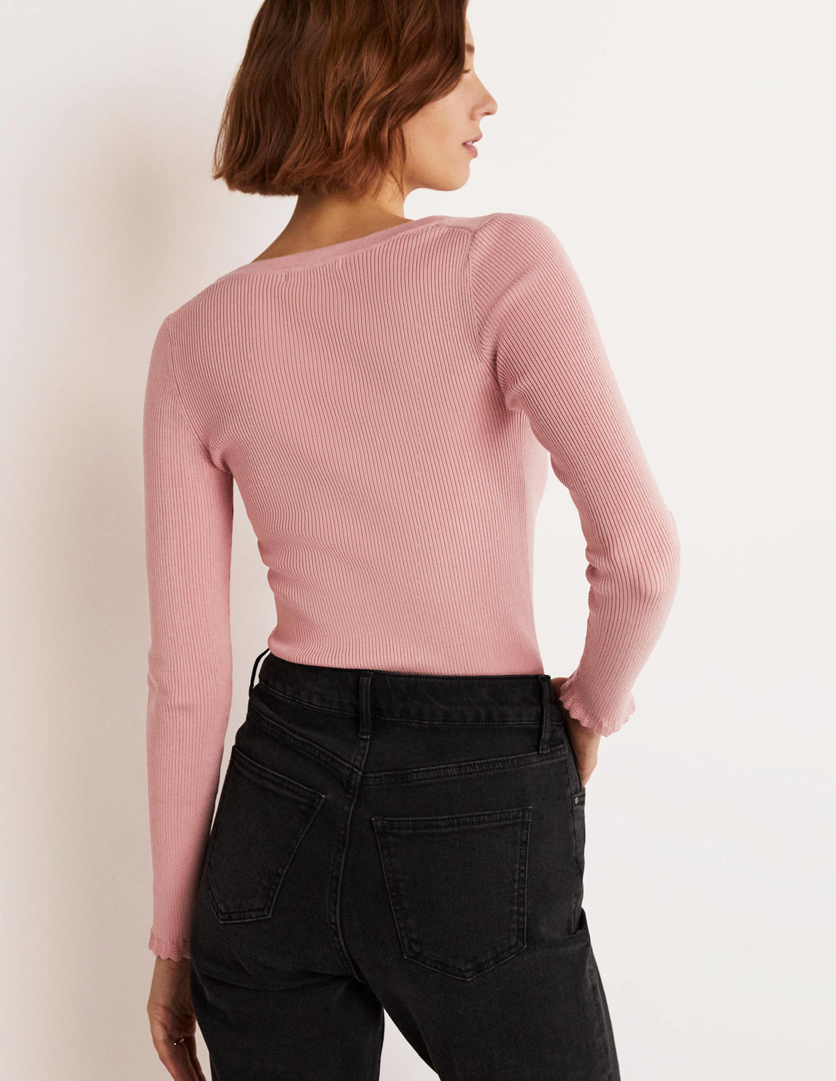 Ribbed Sweetheart Cardigan-Almond Pink - Image 7