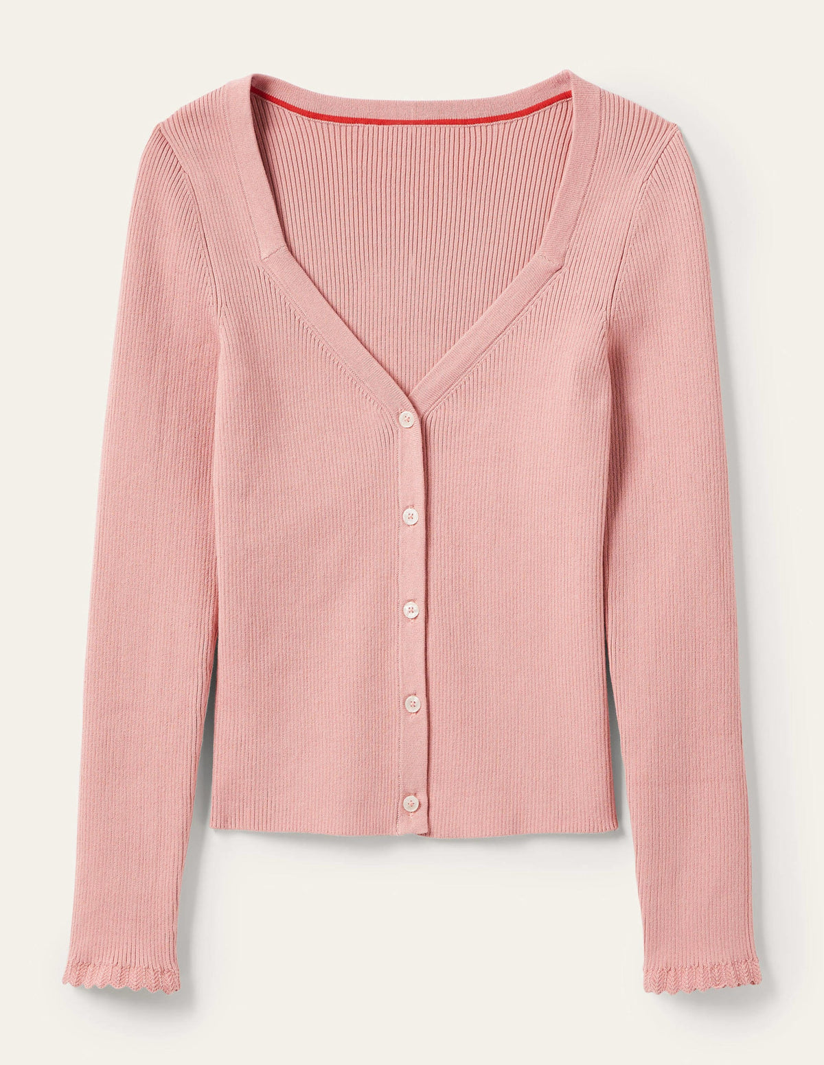 Ribbed Sweetheart Cardigan-Almond Pink-9