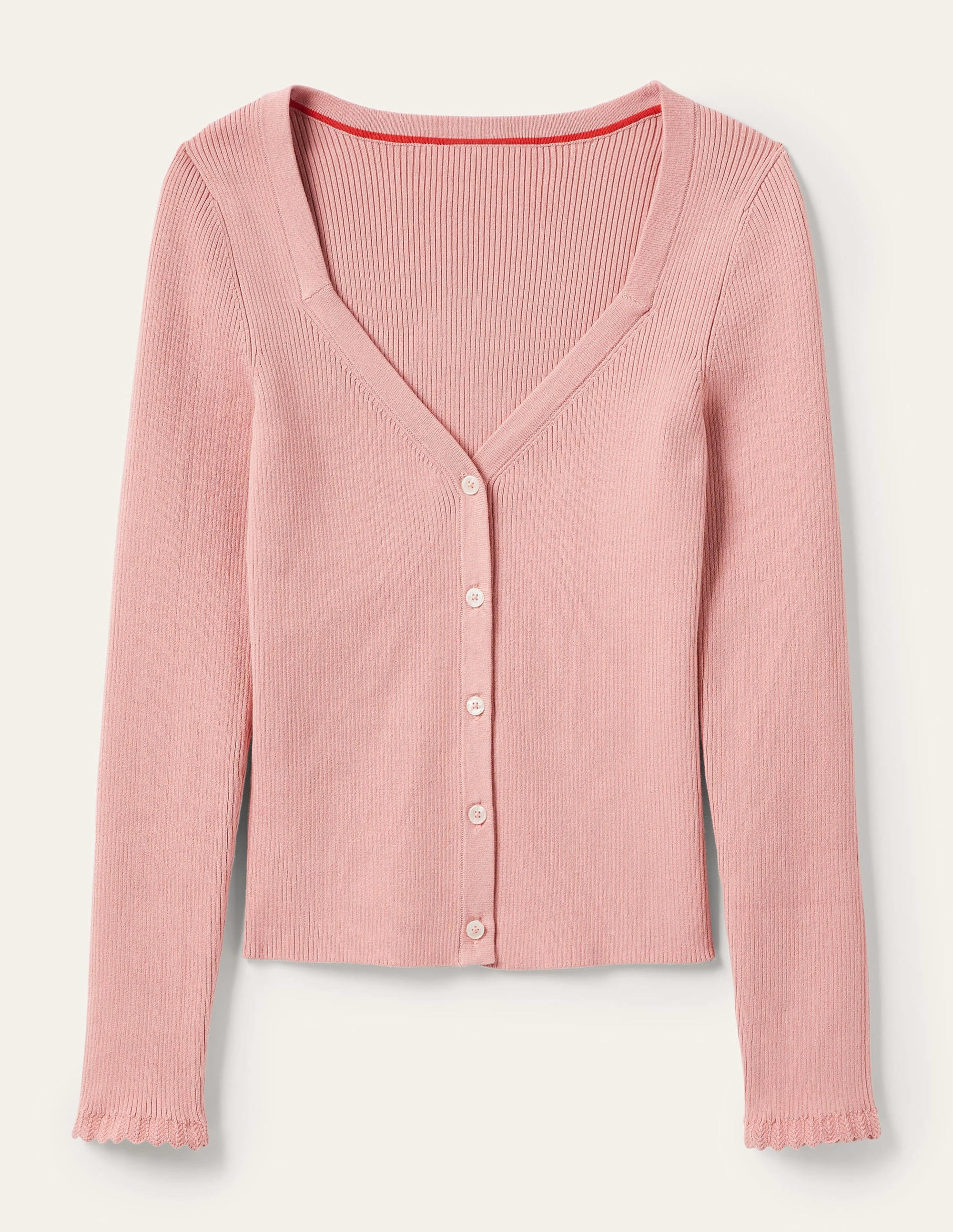 Ribbed Sweetheart Cardigan-Almond Pink - Image 9