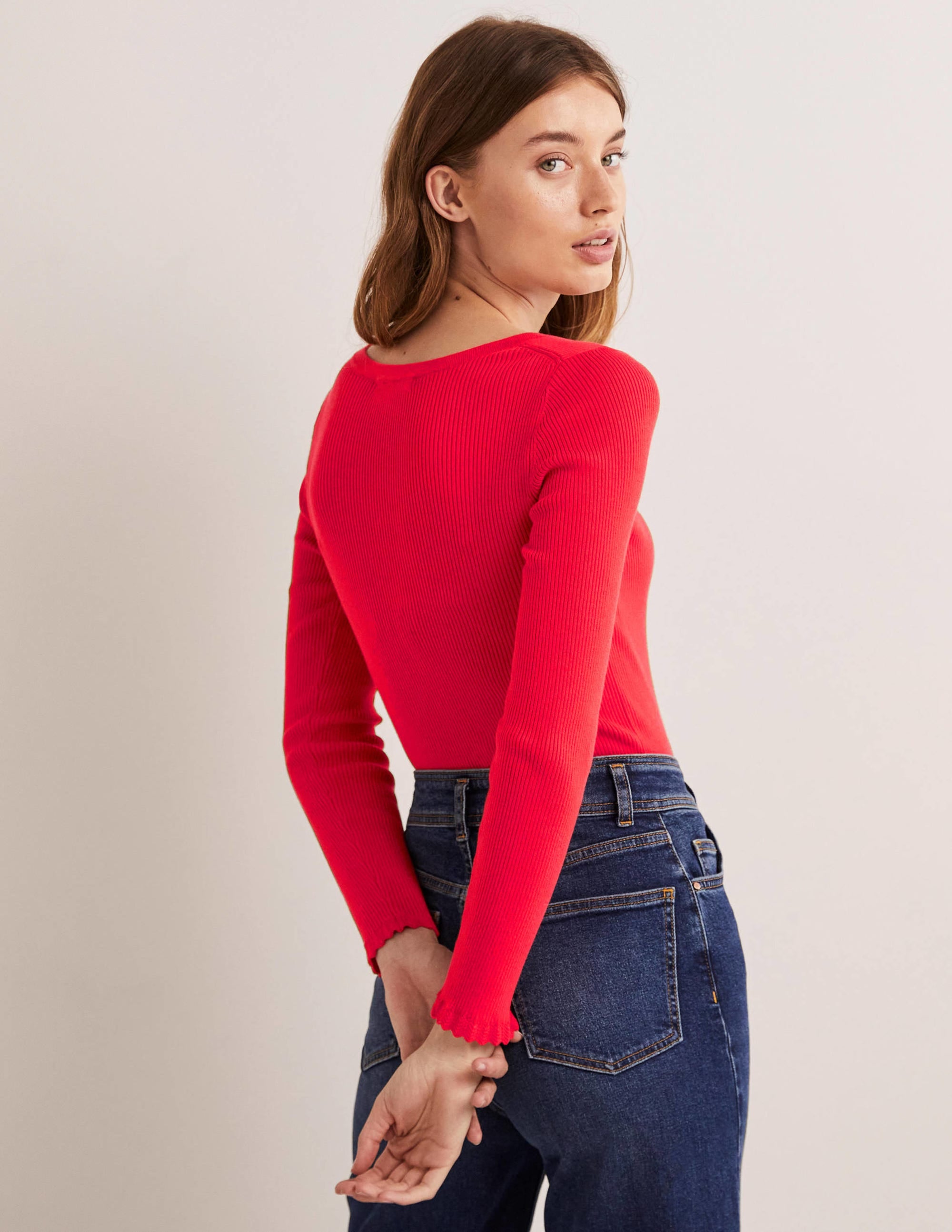 Ribbed Sweetheart Cardigan-Strawberry Tart Red - Image 3