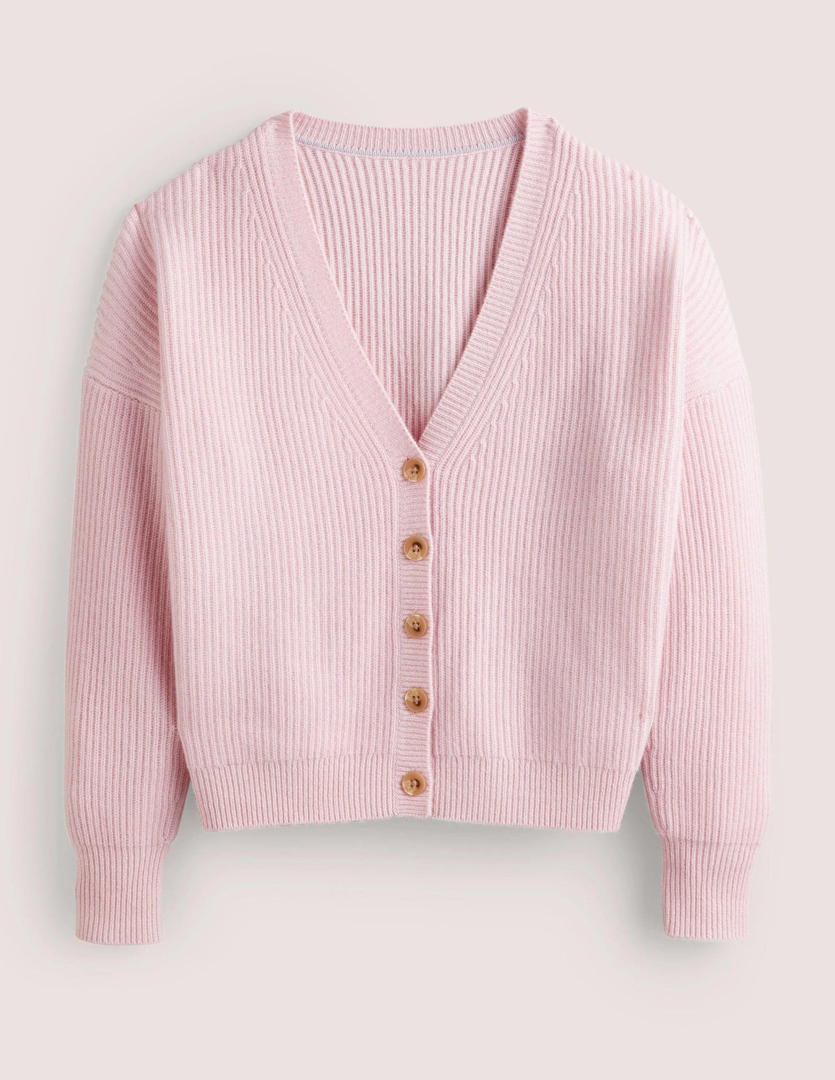 Ribbed Knit Cashmere Cardigan-Cameo Pink - Image 5