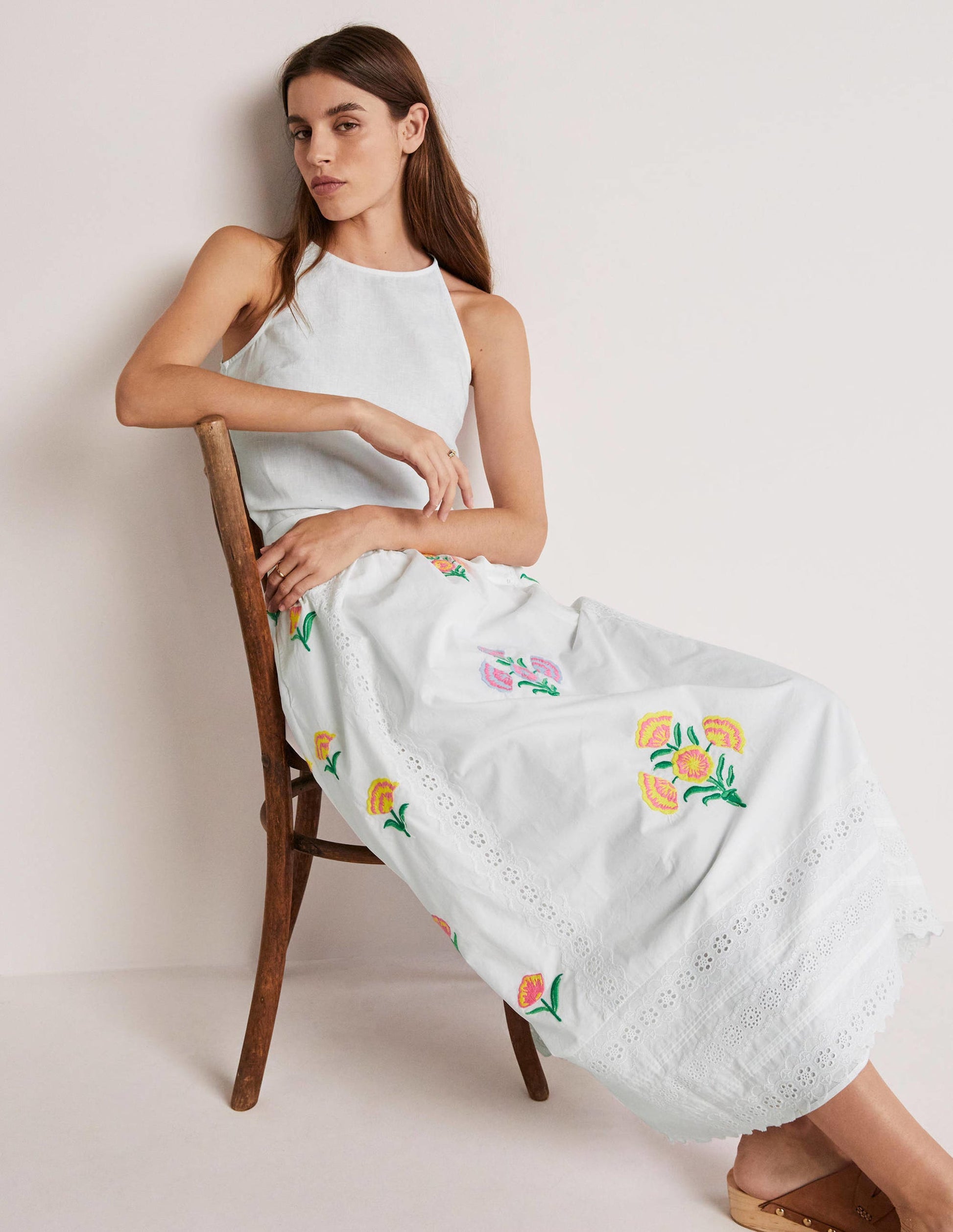 Embroidered Full Midi Skirt-White, Embroidered-10