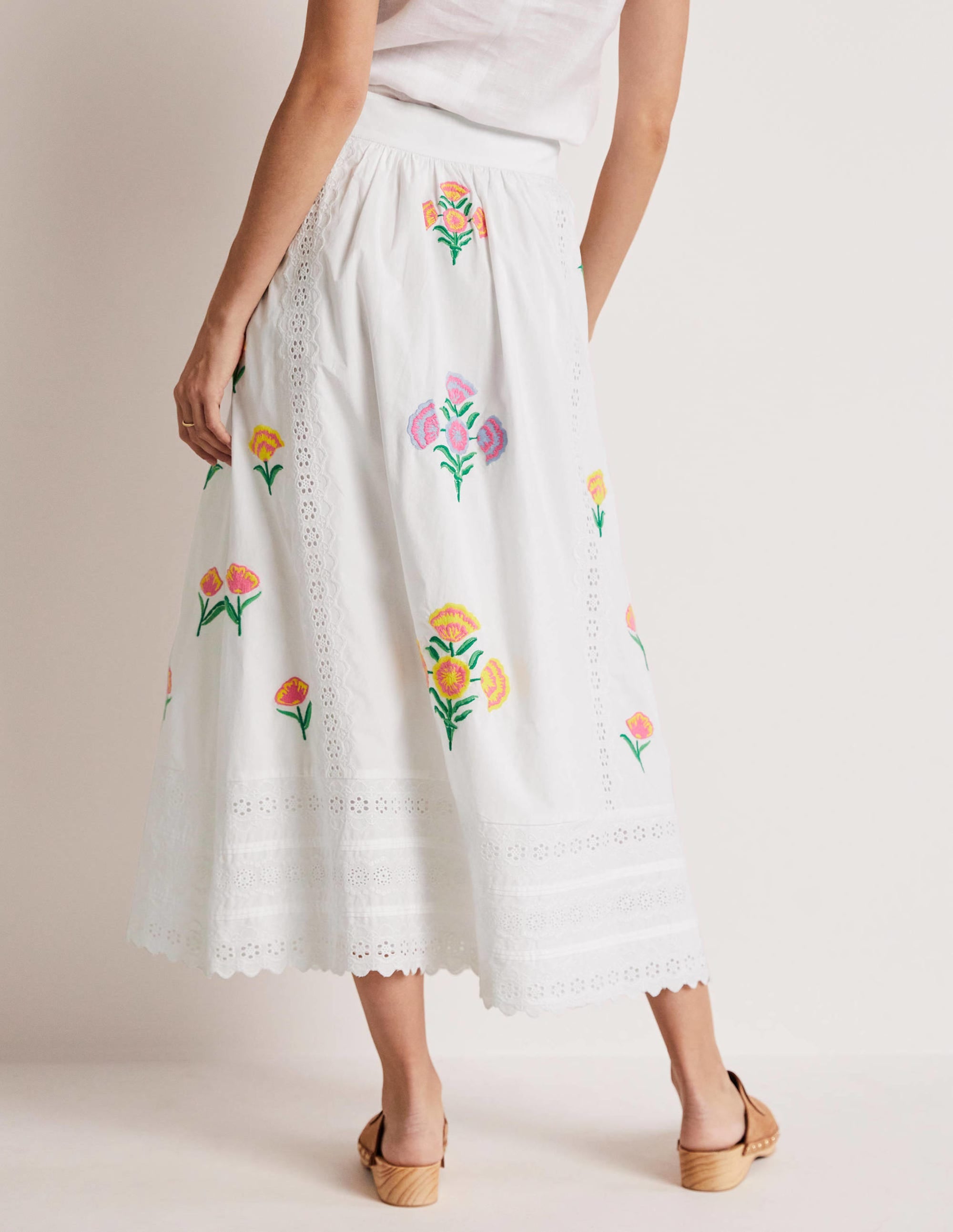 Embroidered Full Midi Skirt-White, Embroidered - Image 3
