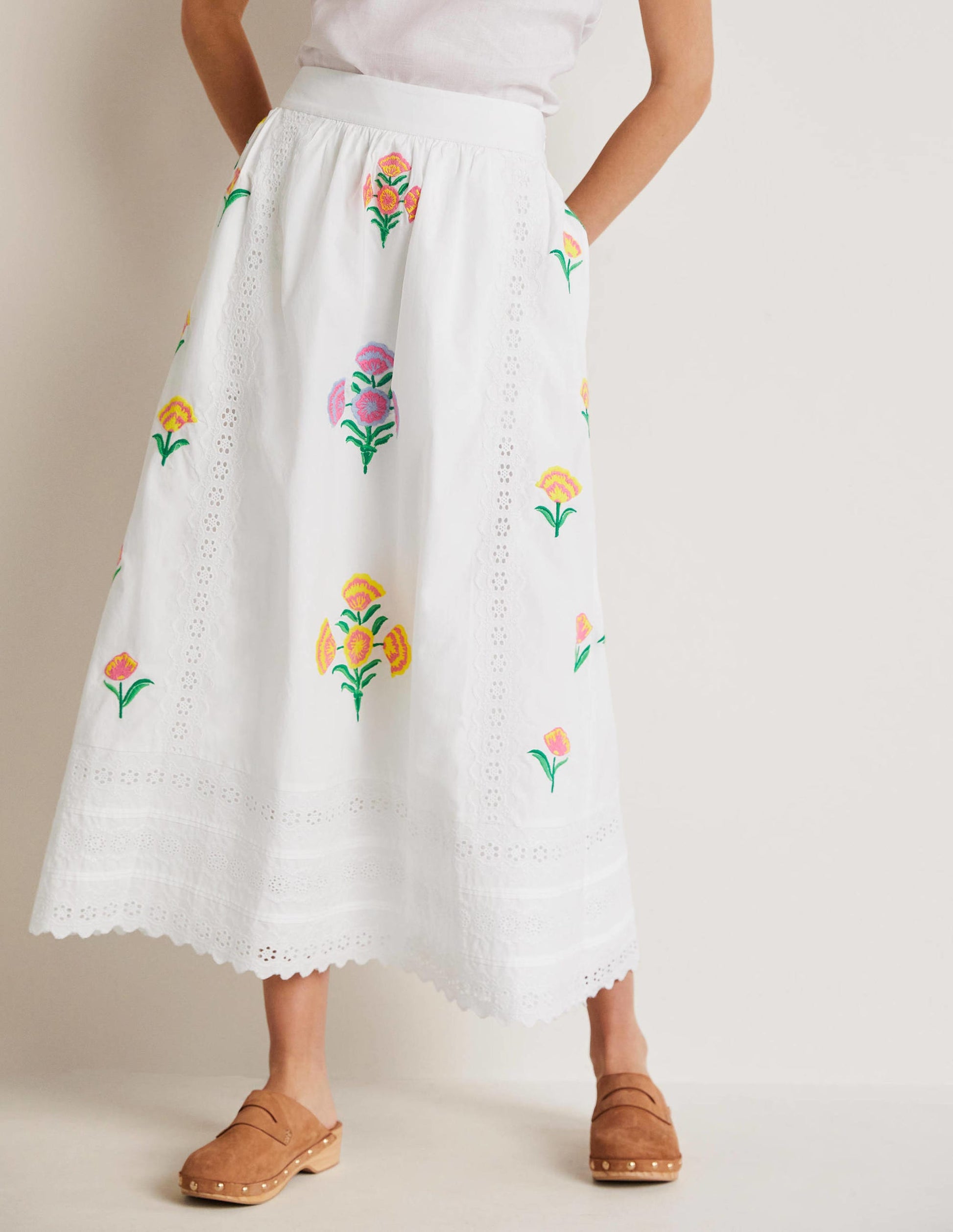 Embroidered Full Midi Skirt-White, Embroidered-4