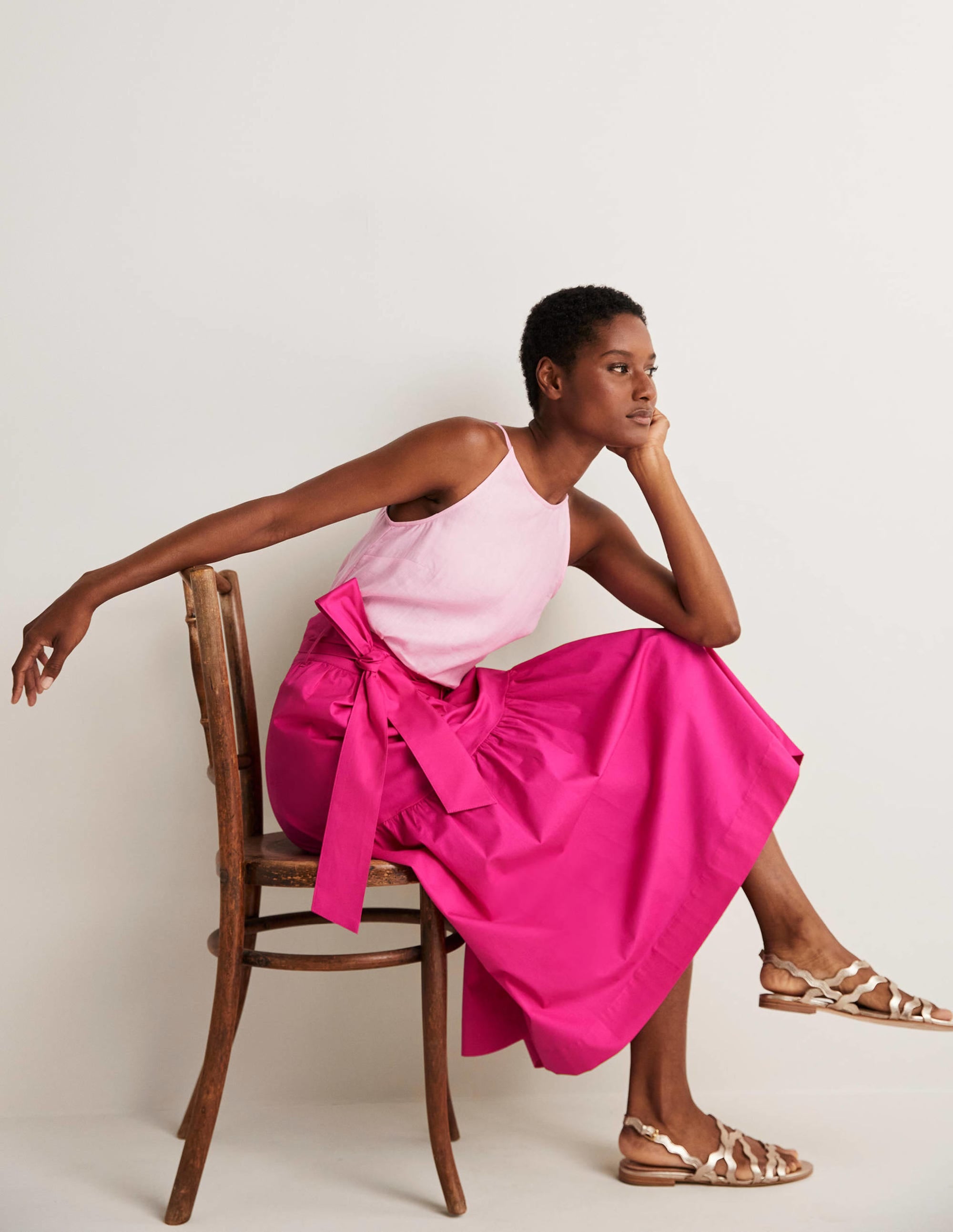 Tiered Belted Midi Skirt-Wild Watermelon Pink - Image 7