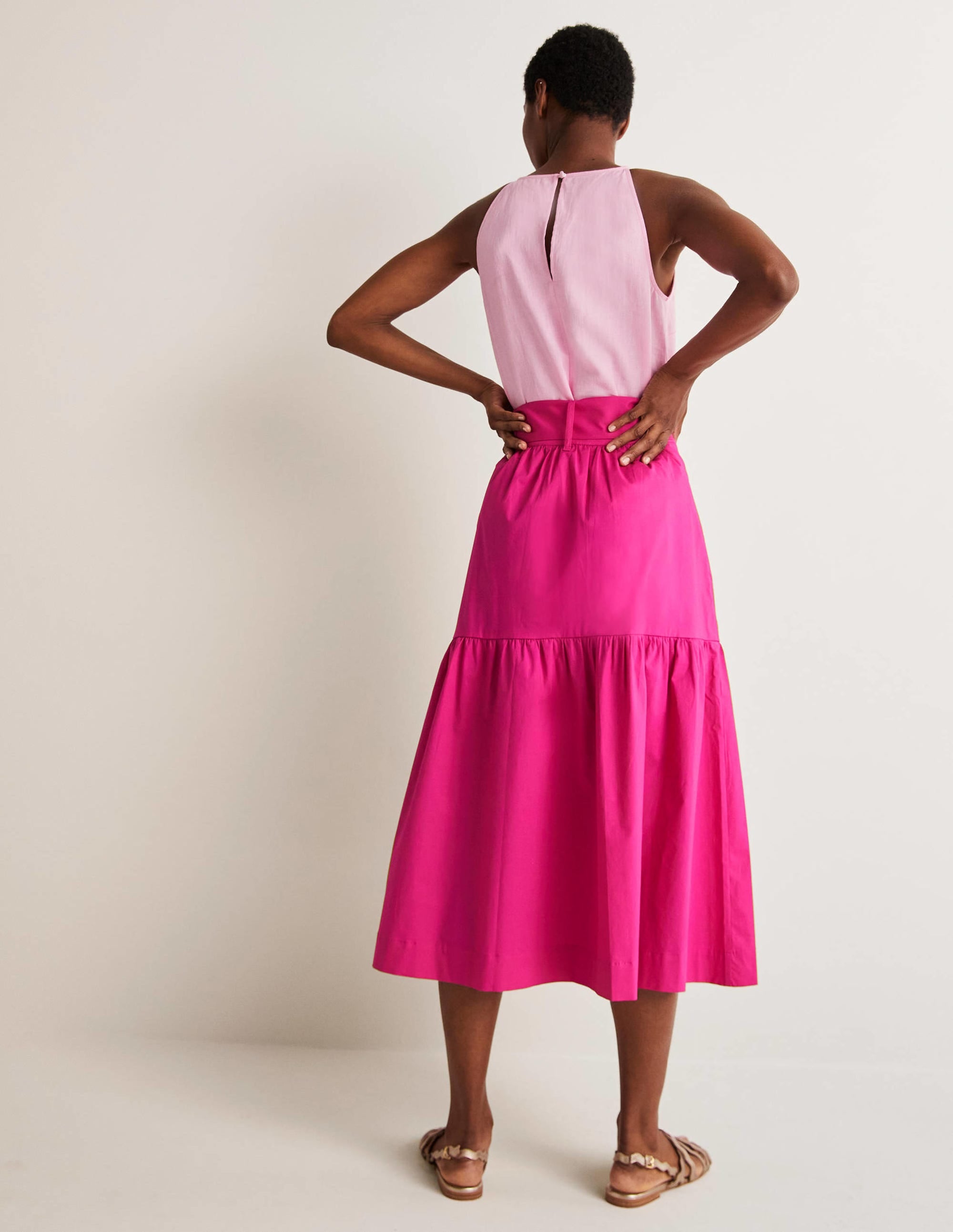Tiered Belted Midi Skirt-Wild Watermelon Pink - Image 3